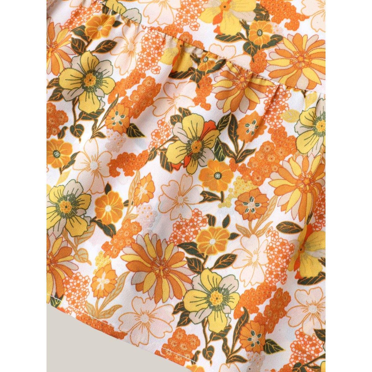 Plus Size Sunkissed Floral Print Flutter Sleeve Midi Dress Brightorange Women Round Neck Cap Sleeve Curvy BloomChic 30/6X Product Image