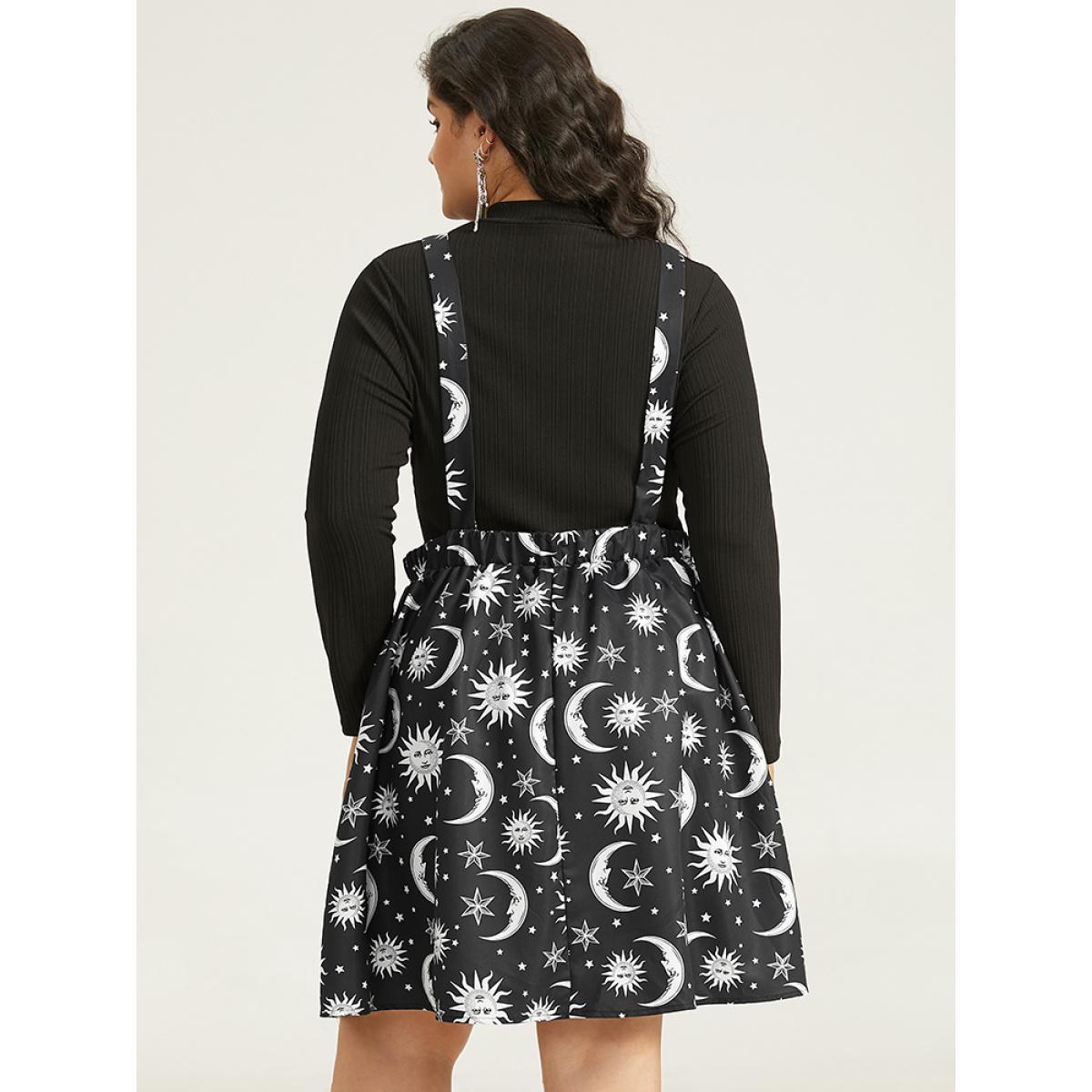 Plus Size Halloween Moon & Star Print Pocket Spaghetti Strap Dress Black Women Casual Adjustable Straps Spaghetti Strap Sleeveless Curvy Knee Dress BloomChic 10/M Product Image