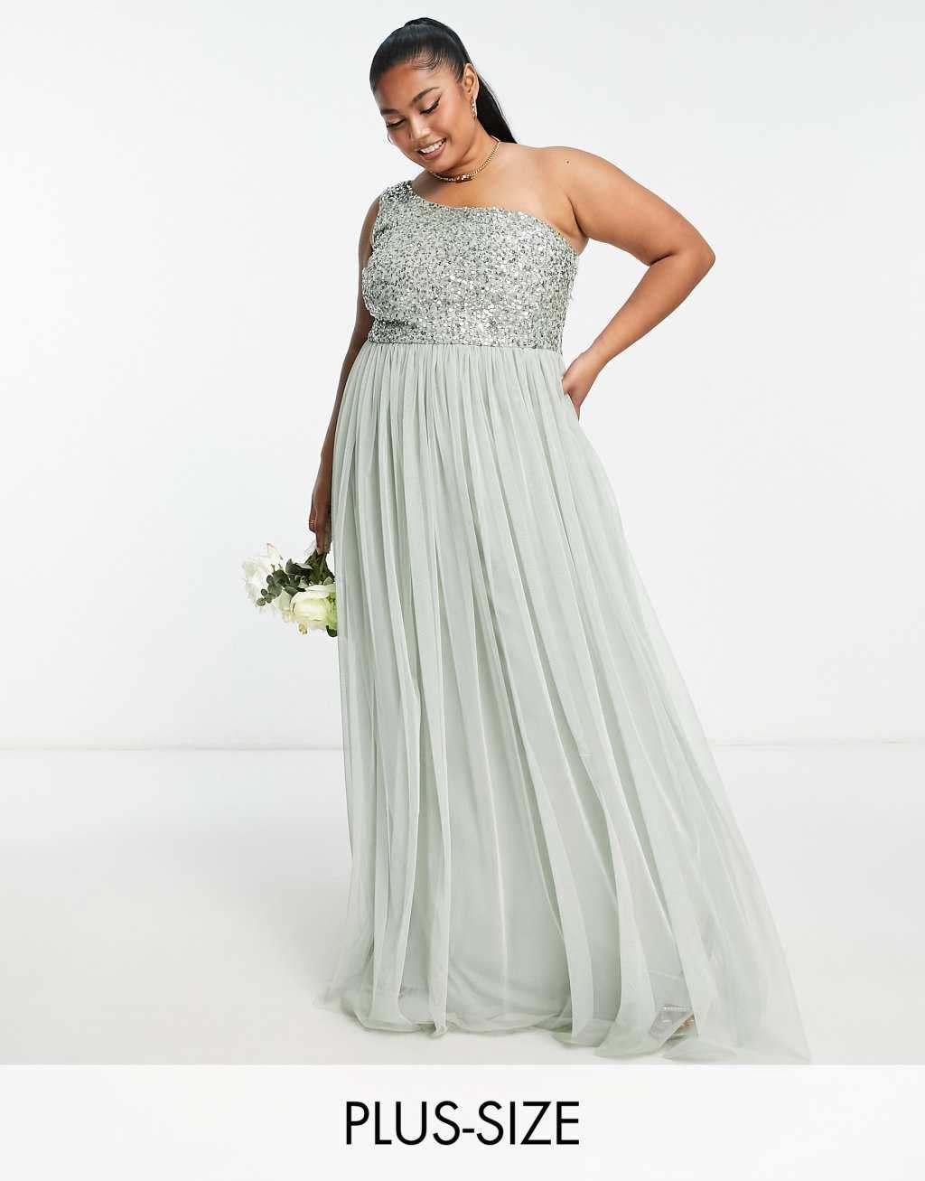 Maya Plus Bridesmaid one shoulder sequin maxi dress Product Image