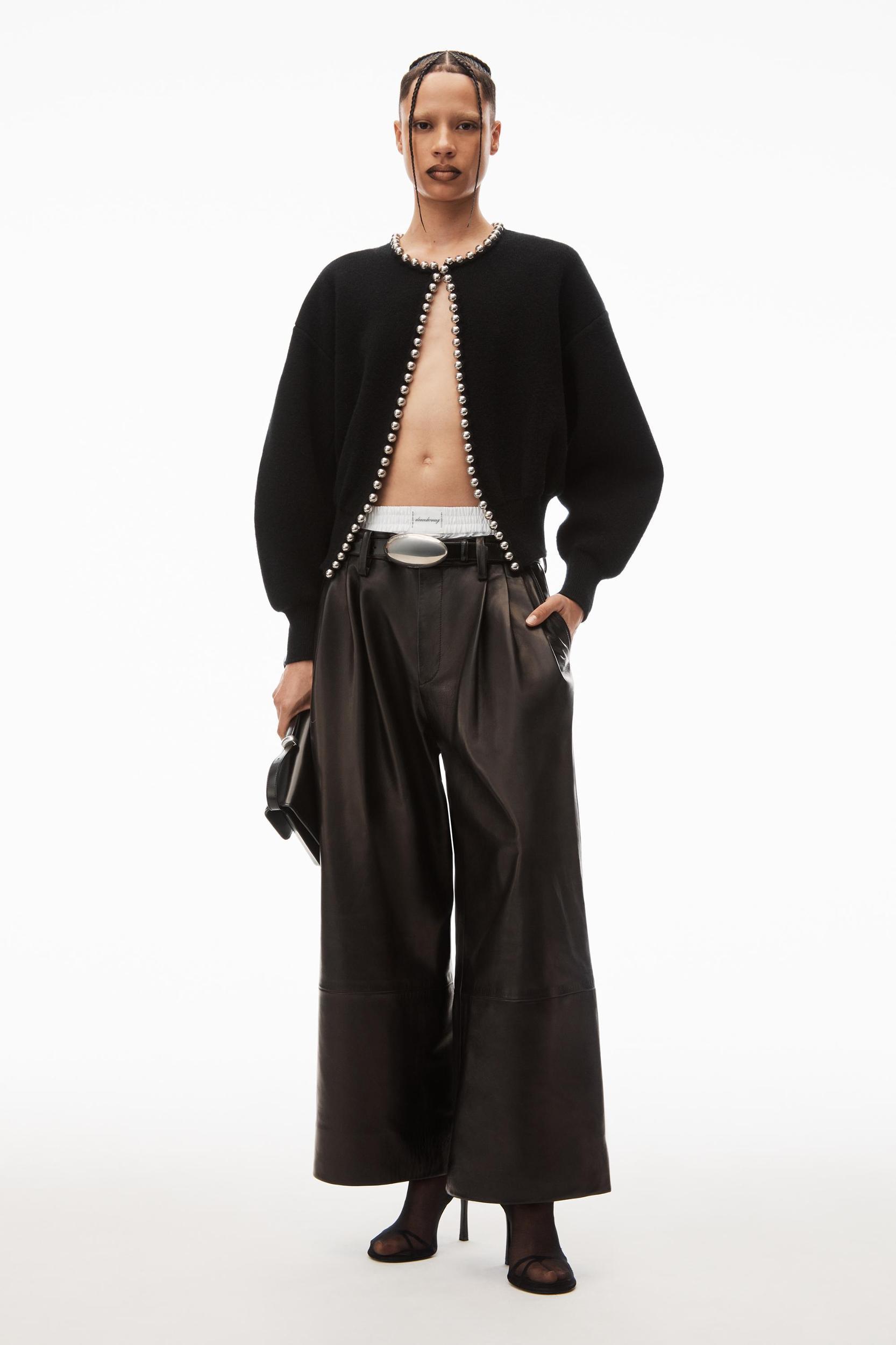 Crewneck Cardigan With Ball Chain Trim Product Image