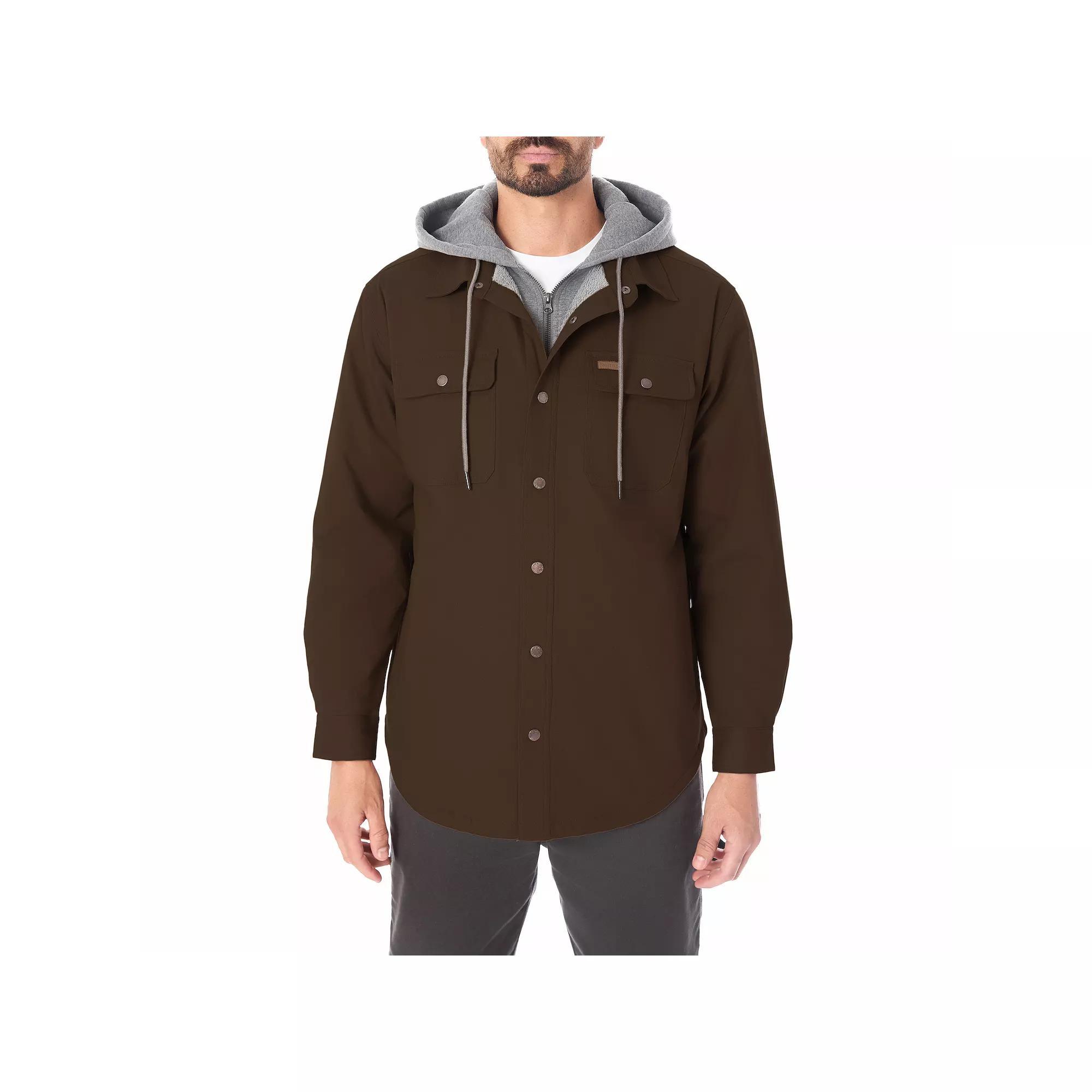 Men's Smith's Workwear Layered Hooded Canvas Snap Shirt Jacket, Size: Large, Bark Brown Product Image