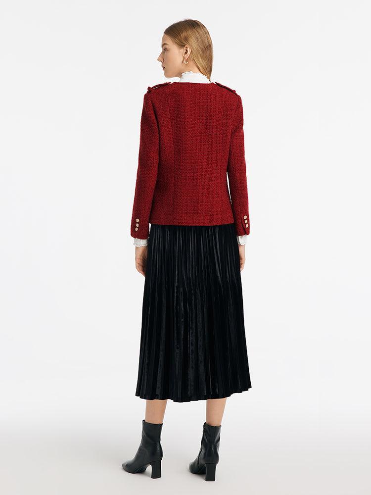 V-Neck Single-Breasted Tweed Women Jacket Product Image