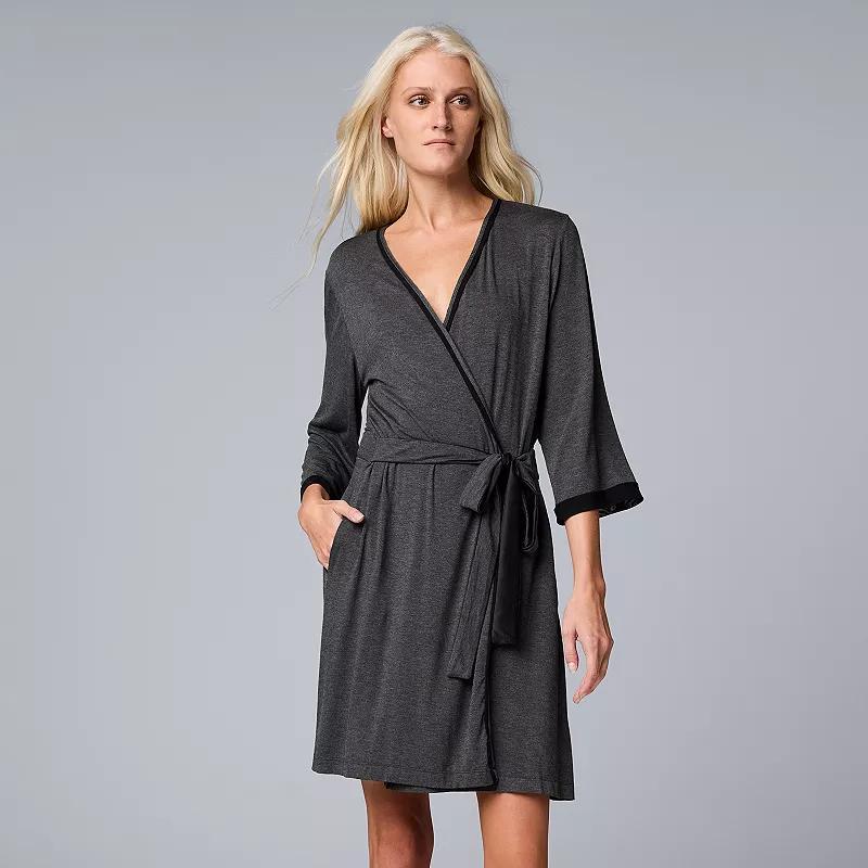 Women's Simply Vera Vera Wang Basic Luxury Wrap Robe, Size: XXL, Black Product Image