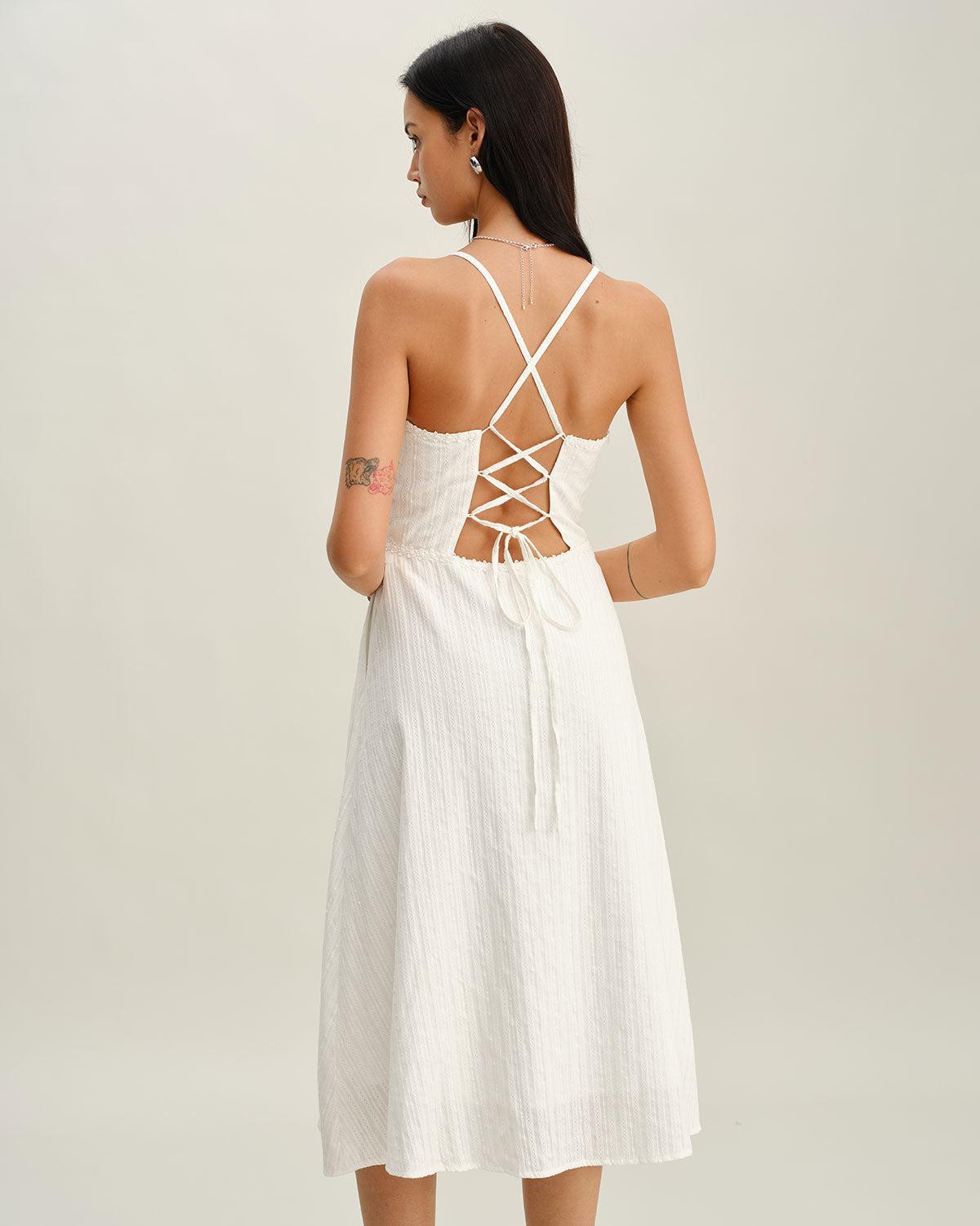 White Pocket A-Line Slip Midi Dress Product Image