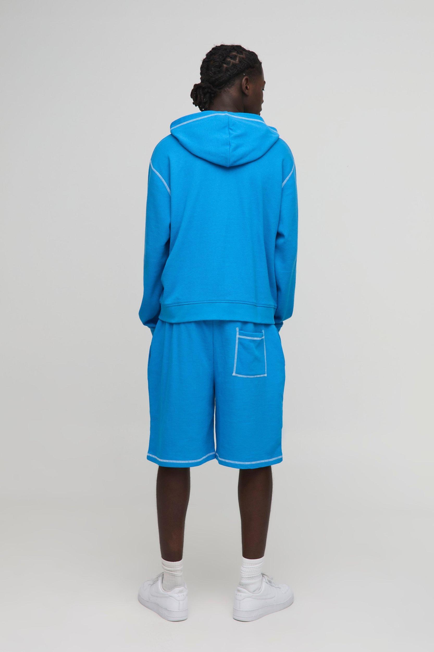 Oversized Waffle Varsity Printed Short | boohooMAN USA Product Image