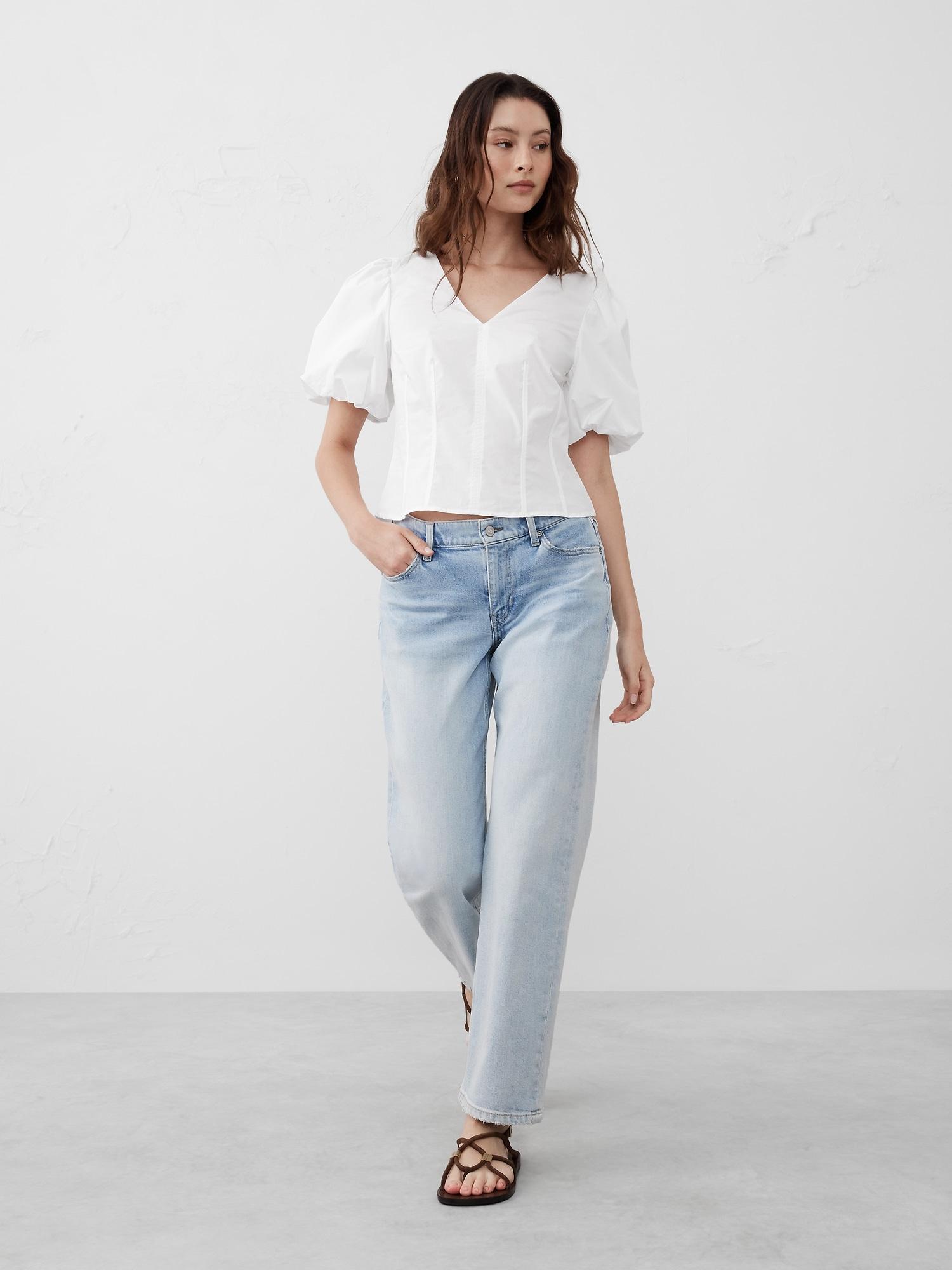 Bubble-Sleeve Seamed Poplin Top Product Image