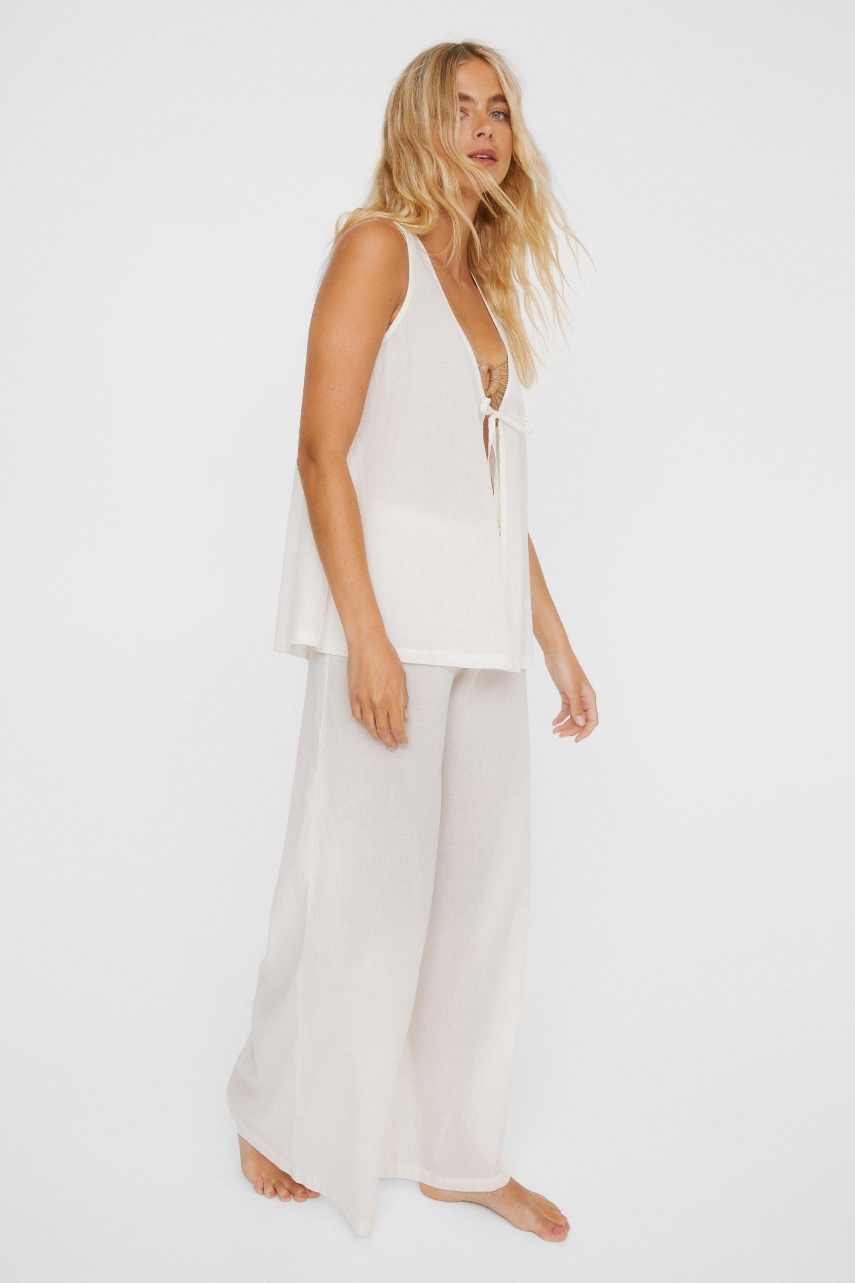 Cotton Tie Front Waistcoat And Pants Beach Set Product Image