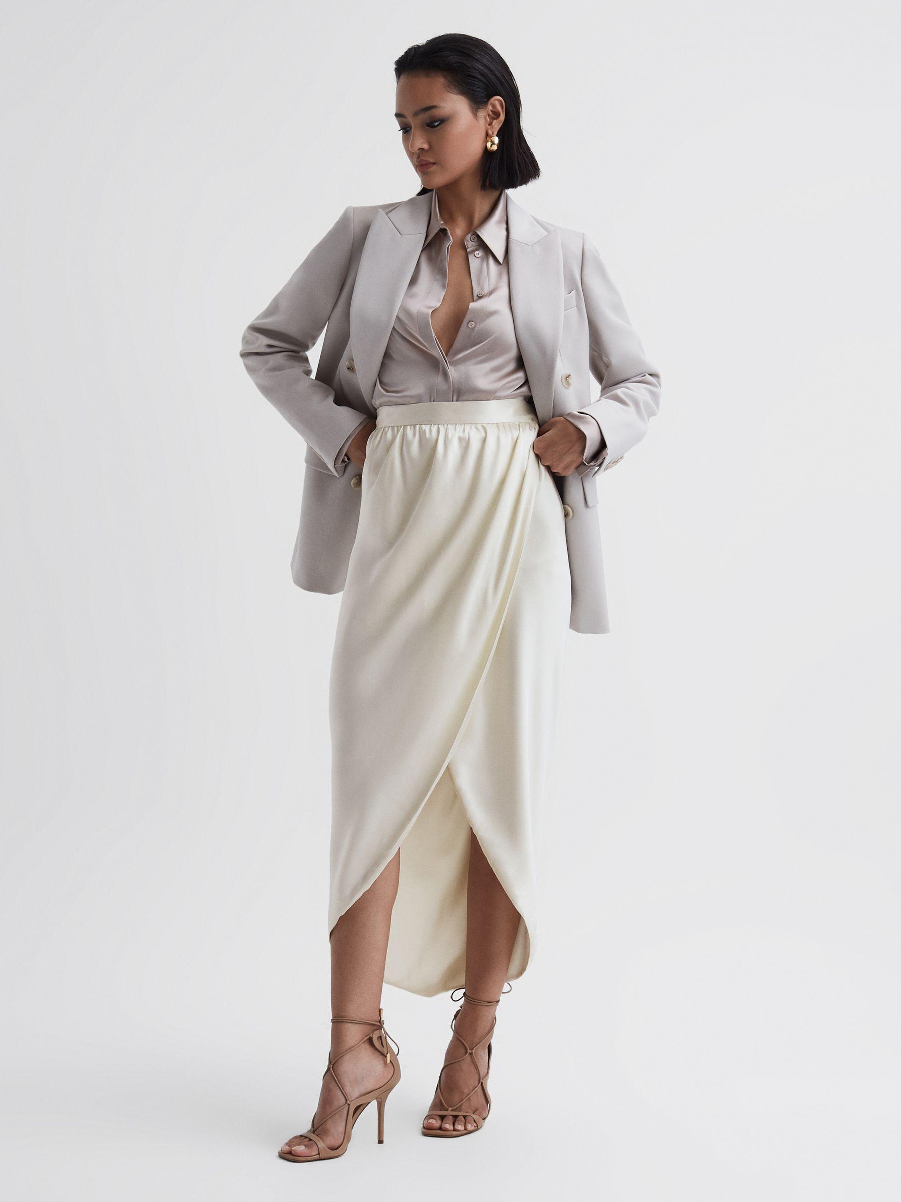 Silk High-Low Wrap Skirt in Ivory Product Image