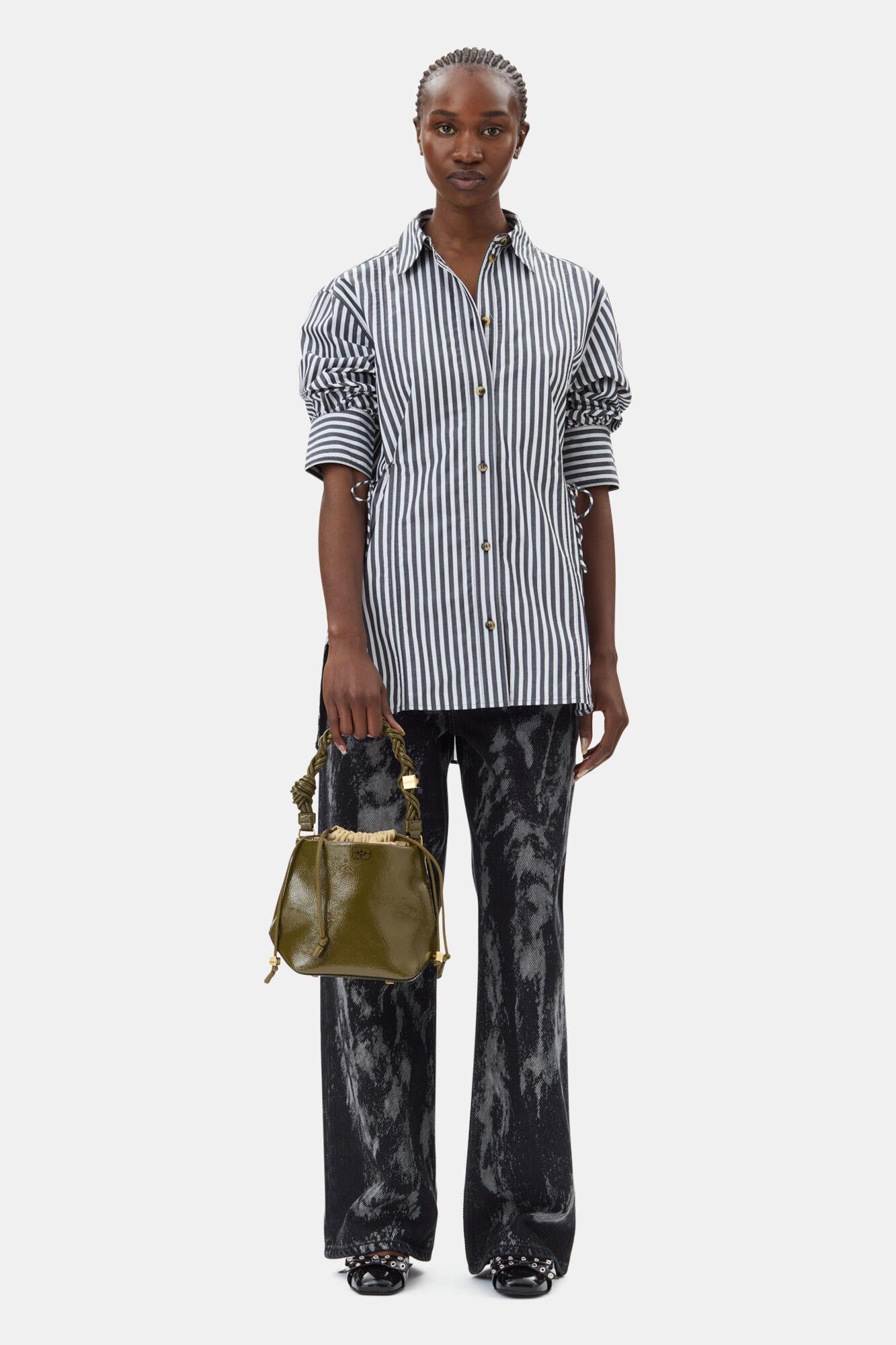 Stripe Cotton Oversized Tie String Shirt Product Image