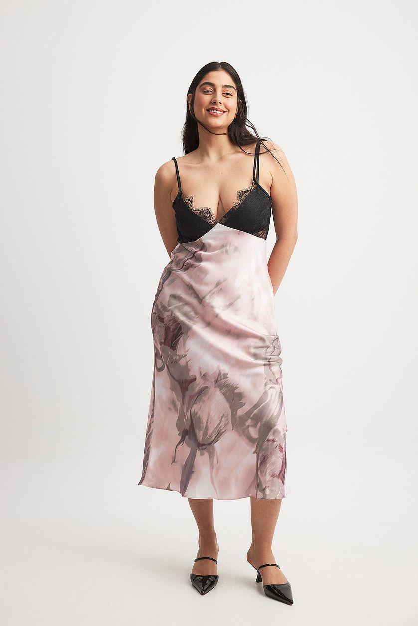 Satin Lace Detail Midi Dress Product Image