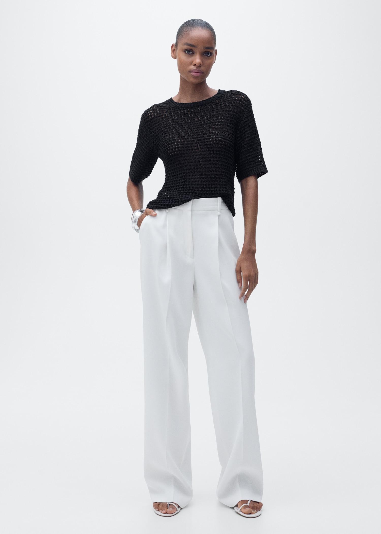 Short-sleeved crochet sweater - Women | MANGO USA Product Image