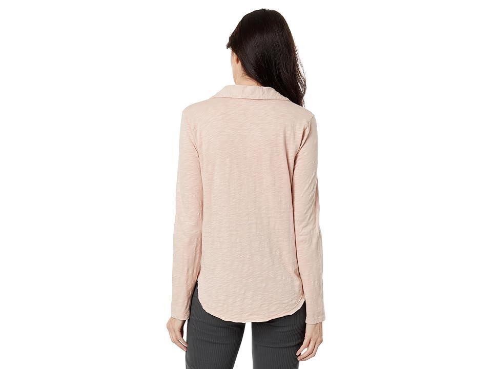 Mod-o-doc Slub Jersey Long Sleeve Easy Polo Tee (Pink Peach) Women's Clothing Product Image