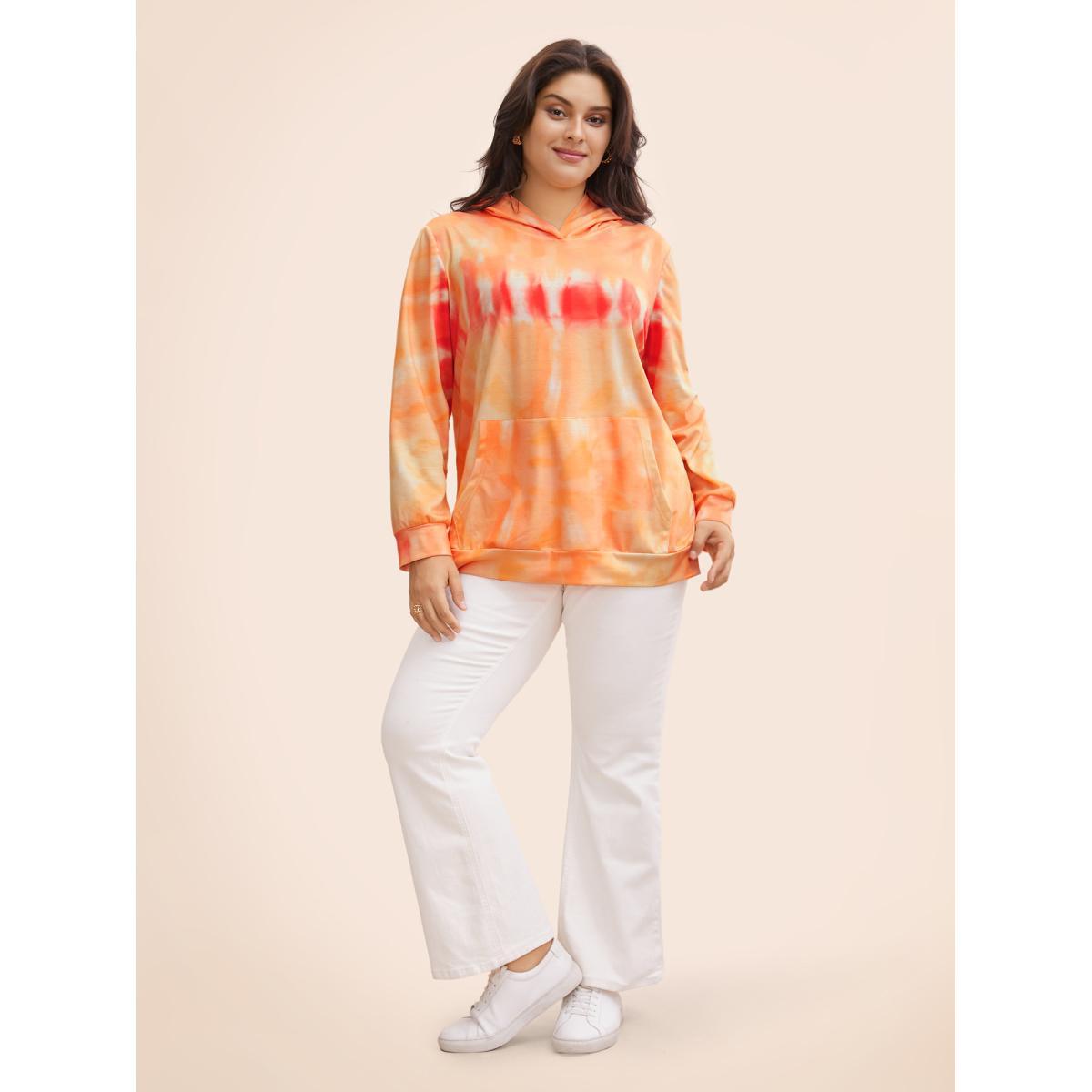Plus Size Tie Dye Hooded Kangaroo Pocket Sweatshirt Women Multicolor Casual Non Hooded Everyday Sweatshirts BloomChic 28/5X Product Image