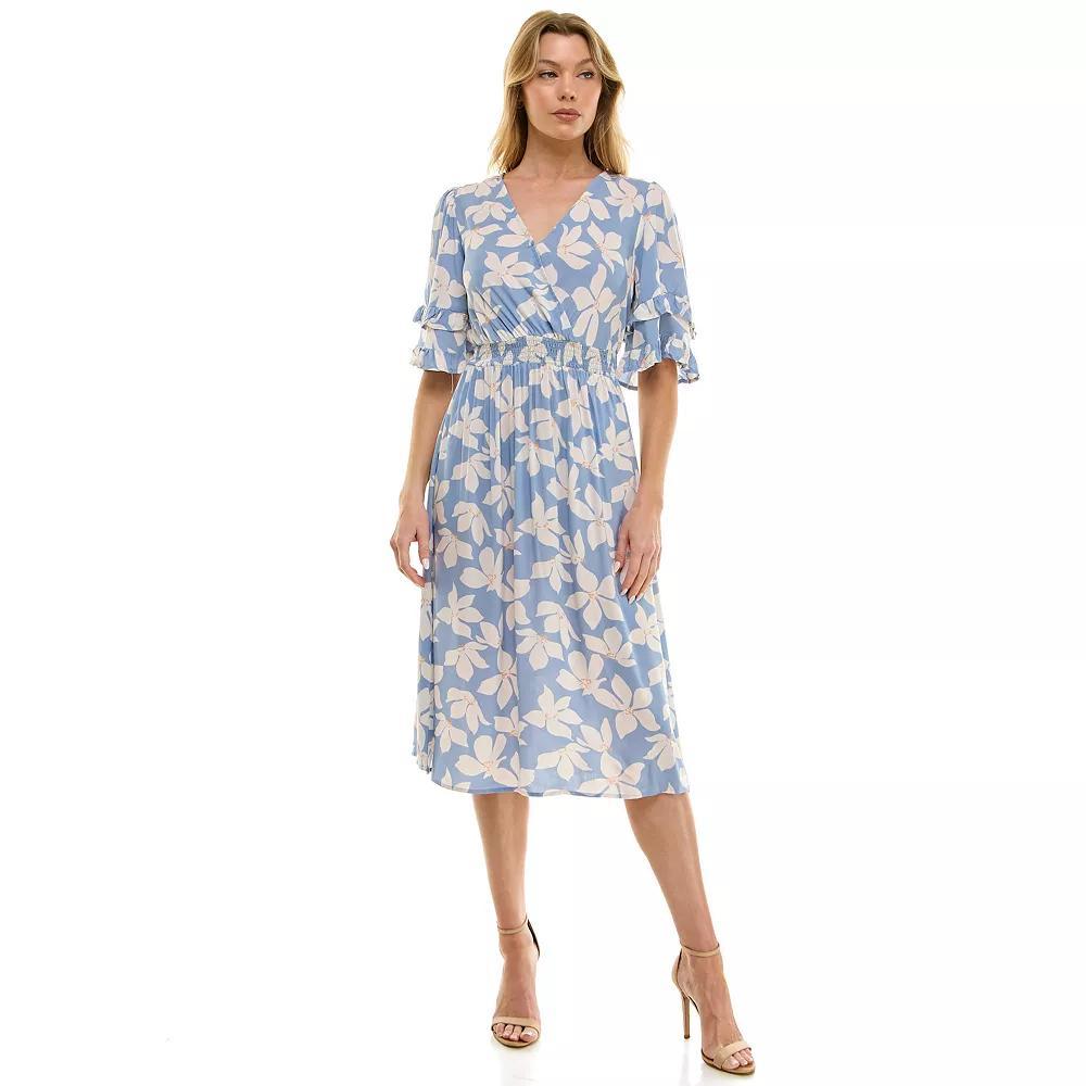 Women's Luxology Smocked Waist Surplice Dress, Size: XL, Chambray Ivory Product Image