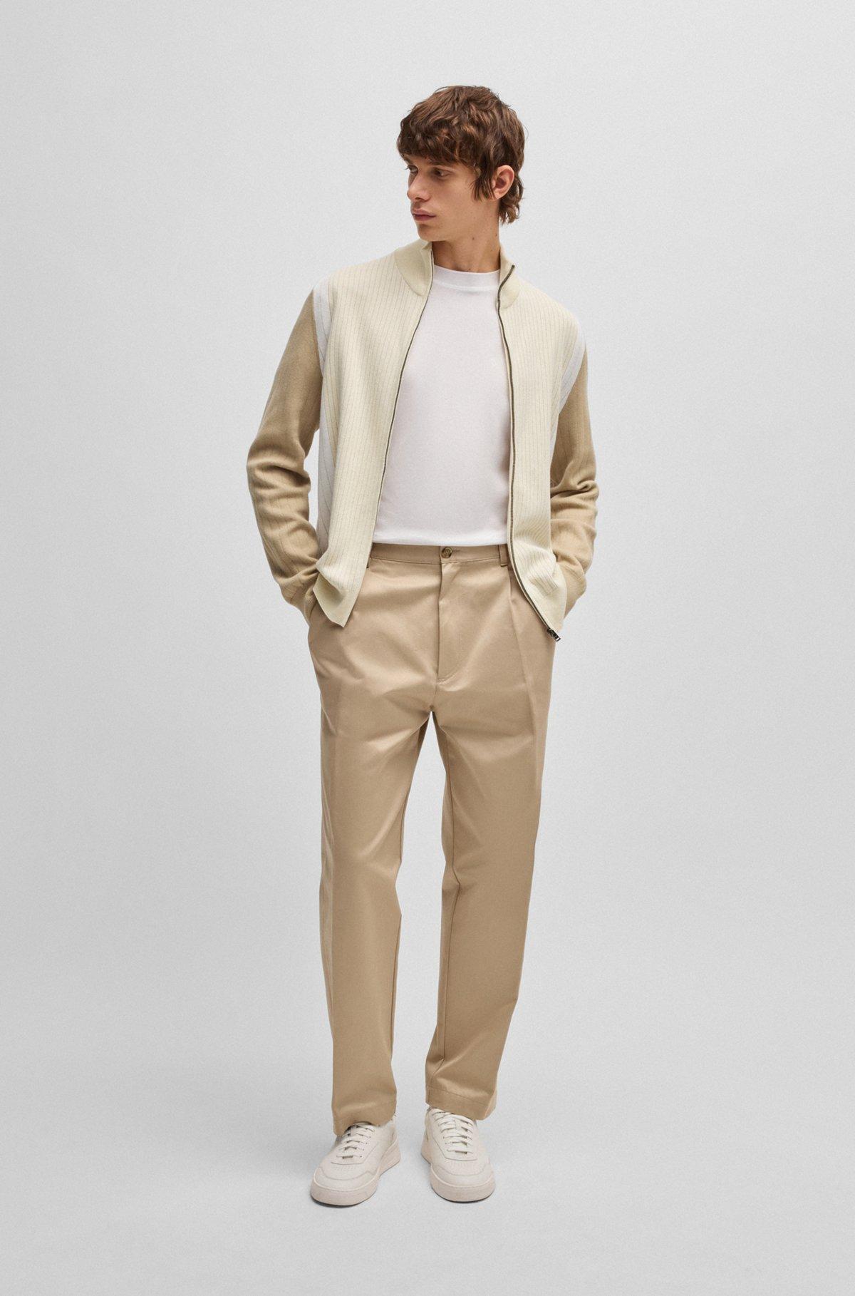 Zip-up cotton cardigan with knitted pinstripes Product Image