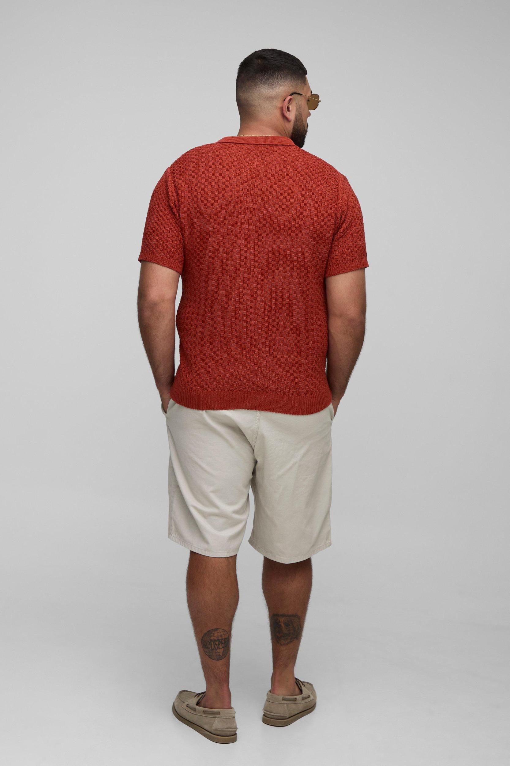 Plus Regular Fit Micro Check Crochet Polo Shirt | boohooMAN USA Product Image