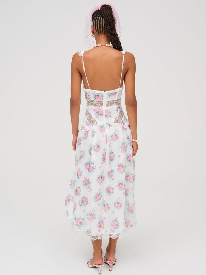 Doily Bouquet Midi Dress — White Product Image