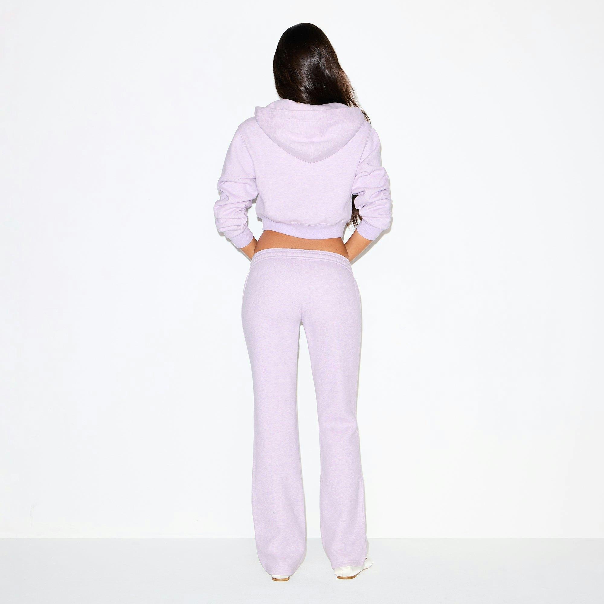 COTTON FLEECE CROPPED ZIP UP HOODIE | PURPLE HEATHER Product Image