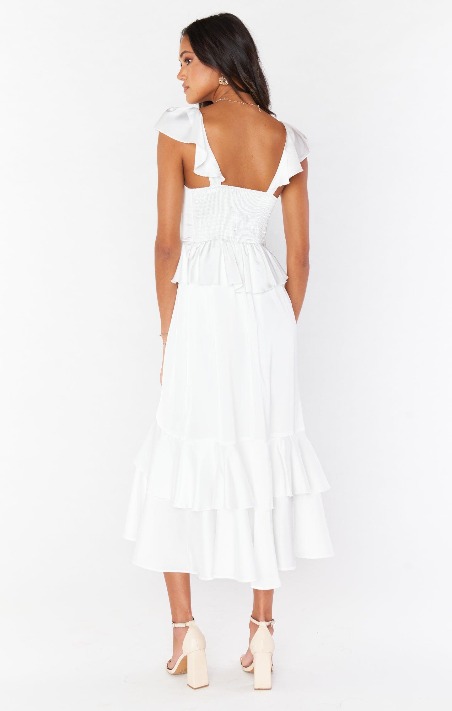 Reese Ruffle Dress ~ Ivory Luxe Satin Product Image