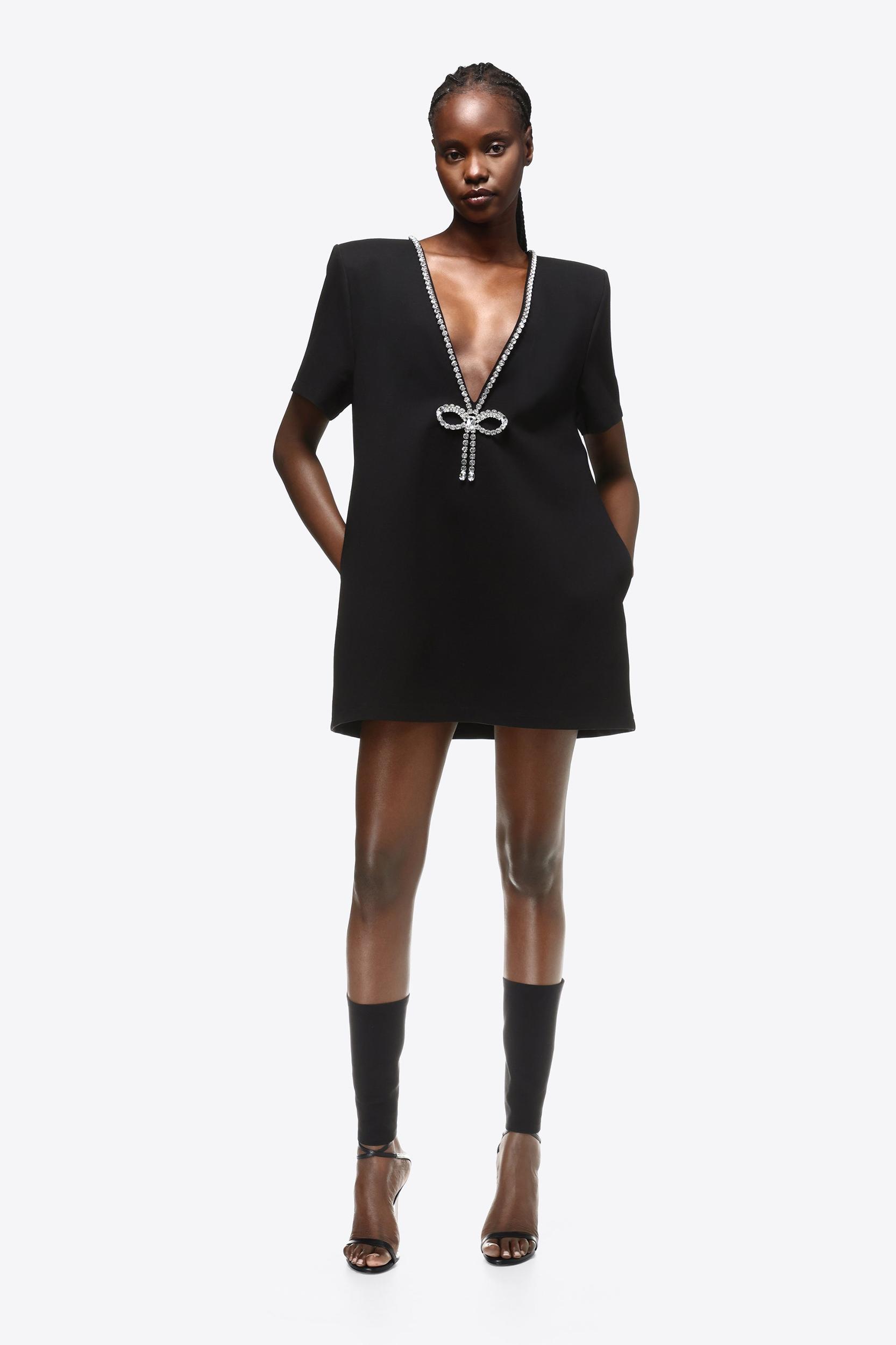 Crystal Bow V-Neck T-Shirt Dress Product Image