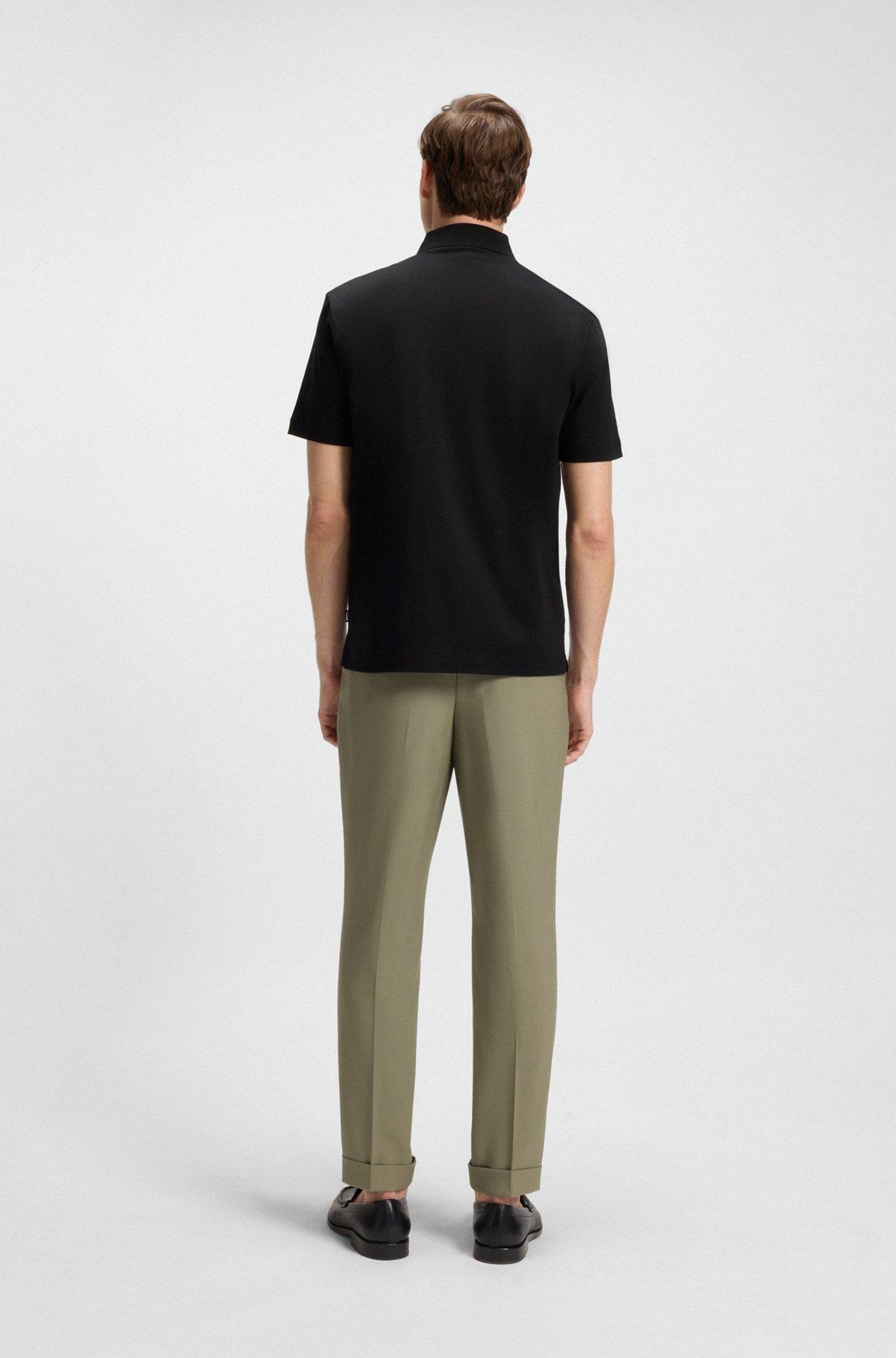 BOSS - Mercerized-cotton polo shirt with double monogram - Black Product Image