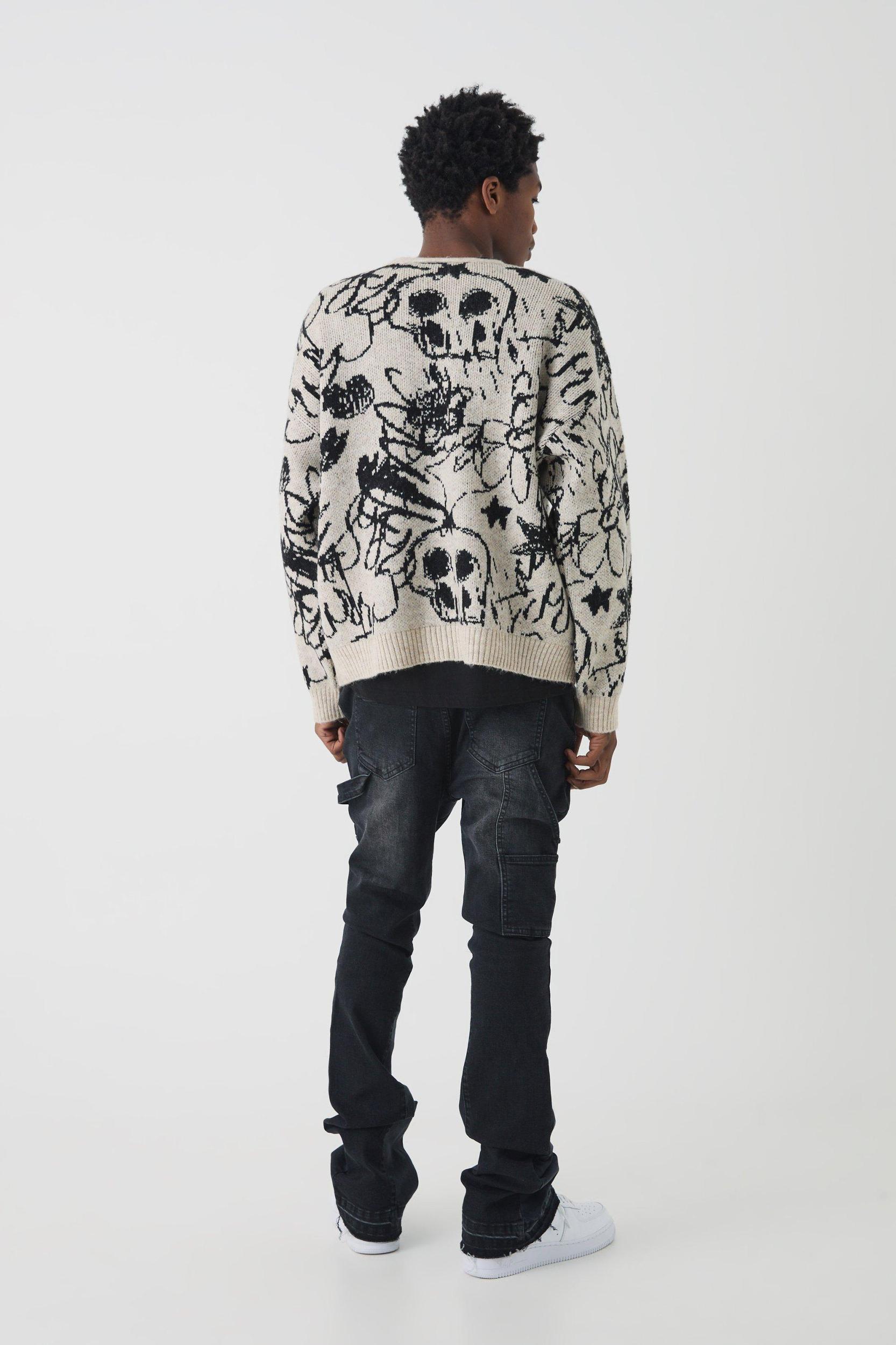 Skinny Flared Stacked Carpenter Gusset Washed Jeans | boohooMAN USA Product Image