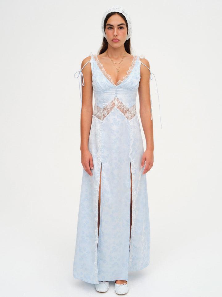 Hattie Jacquard Maxi Dress — Blue Product Image