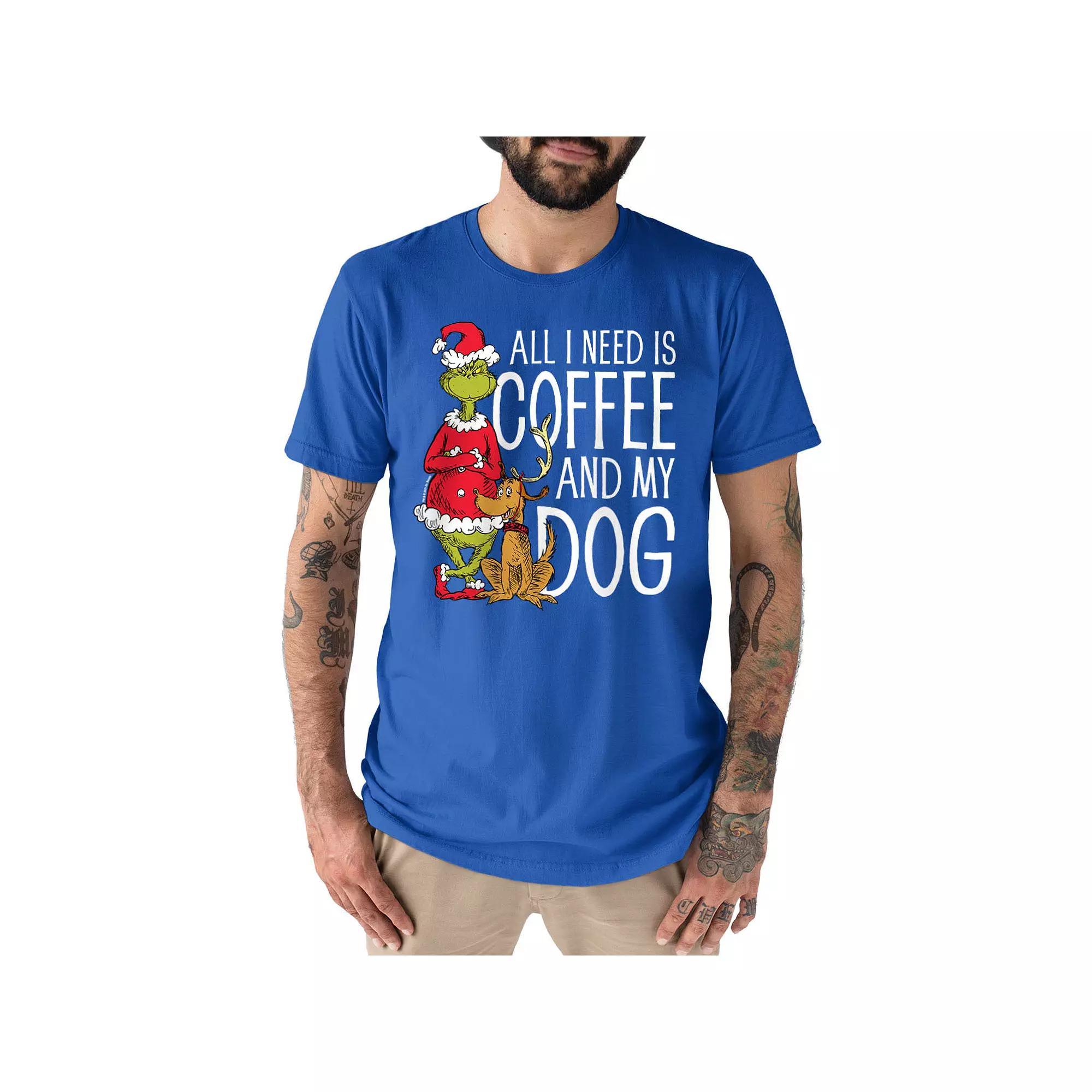 Men's Dr. Seuss The Grinch "All I Need Is Coffee And My Dog" Tee, Size: Small, Blue Product Image