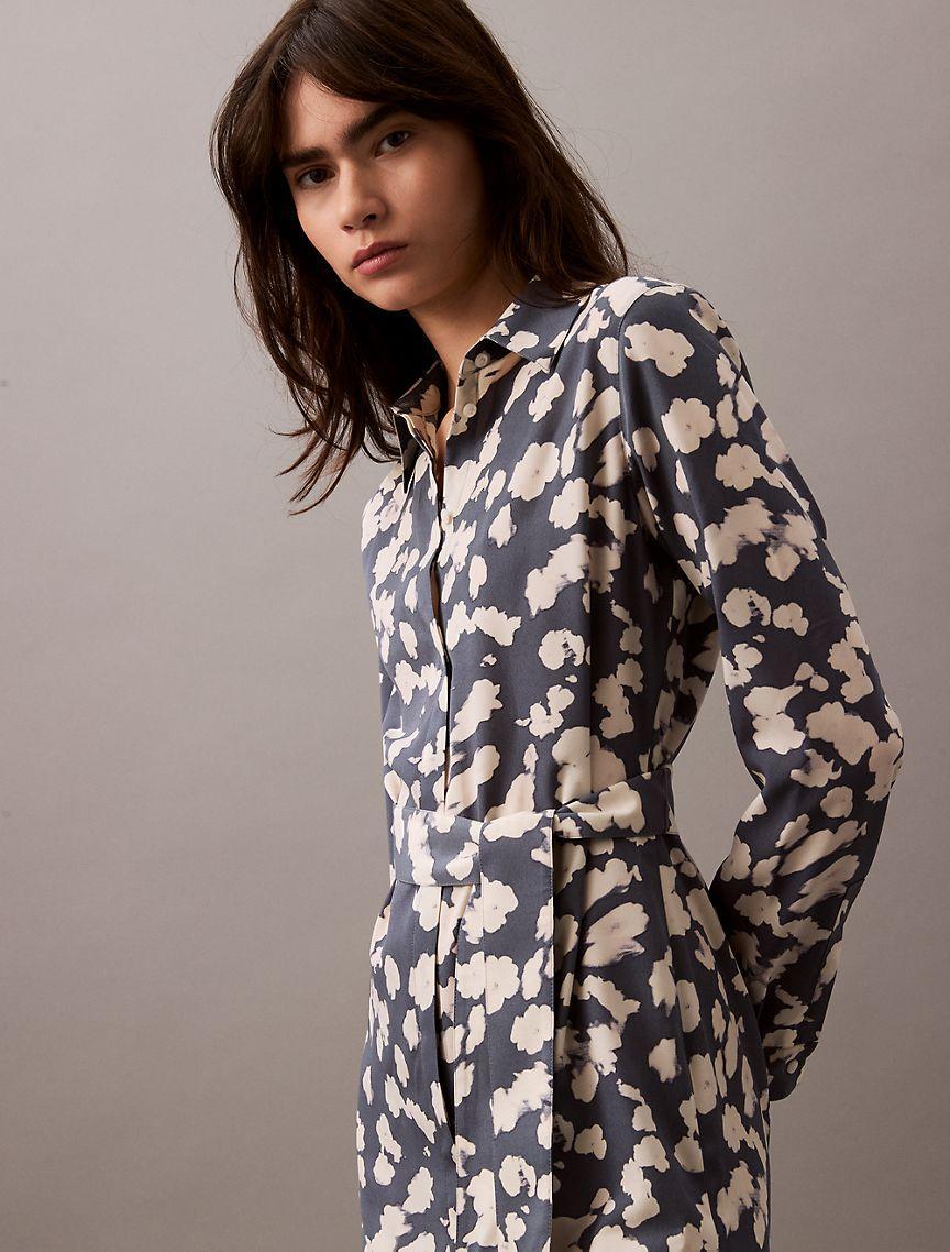 Flowing Print Midi Shirt Dress Product Image