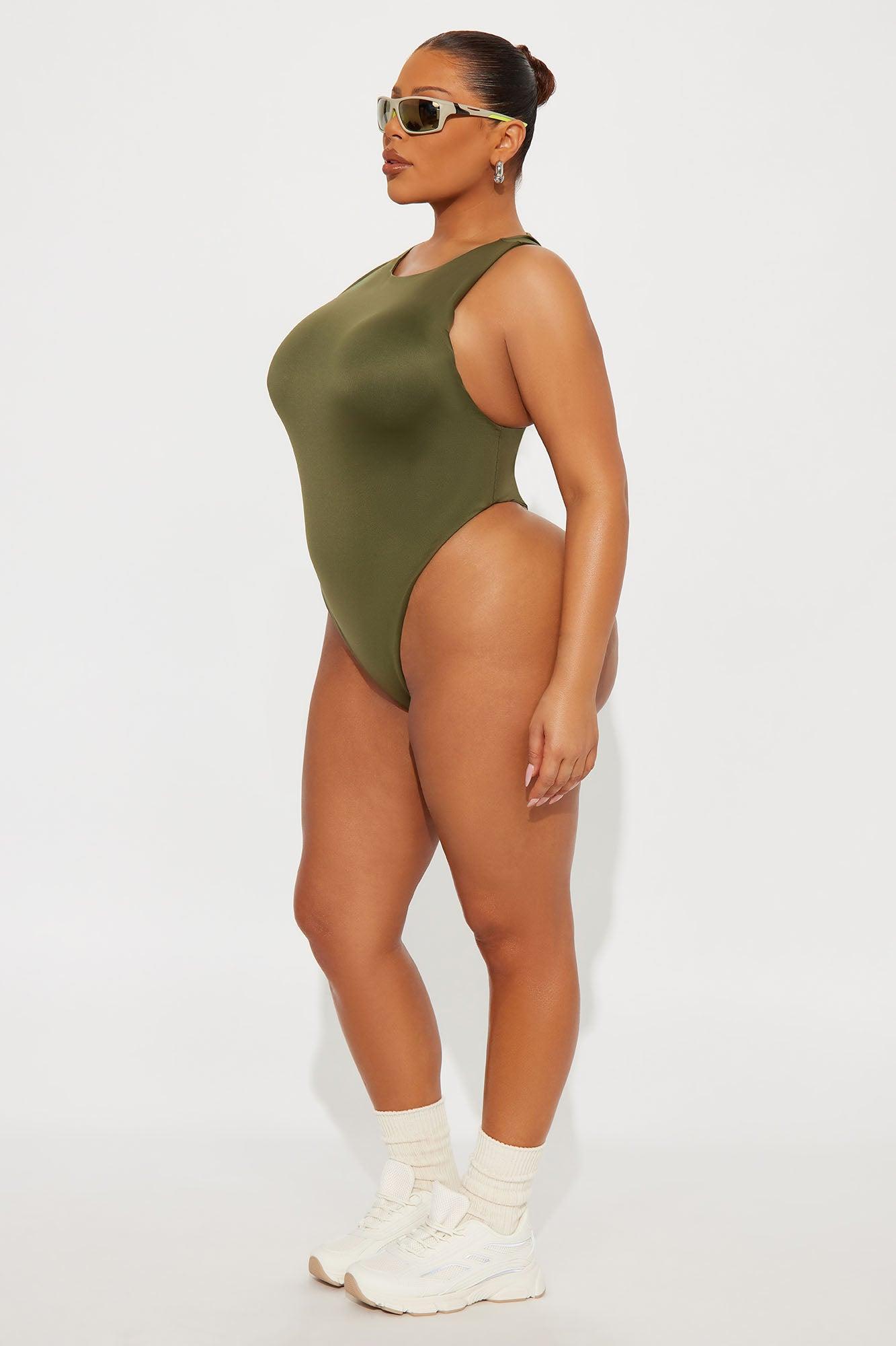Contour Double Lined Scoop Neck Bodysuit - Military Green Female Product Image