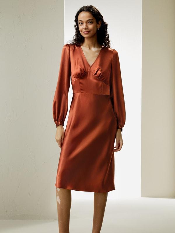 V-Neck Silk Waisted Dress Product Image