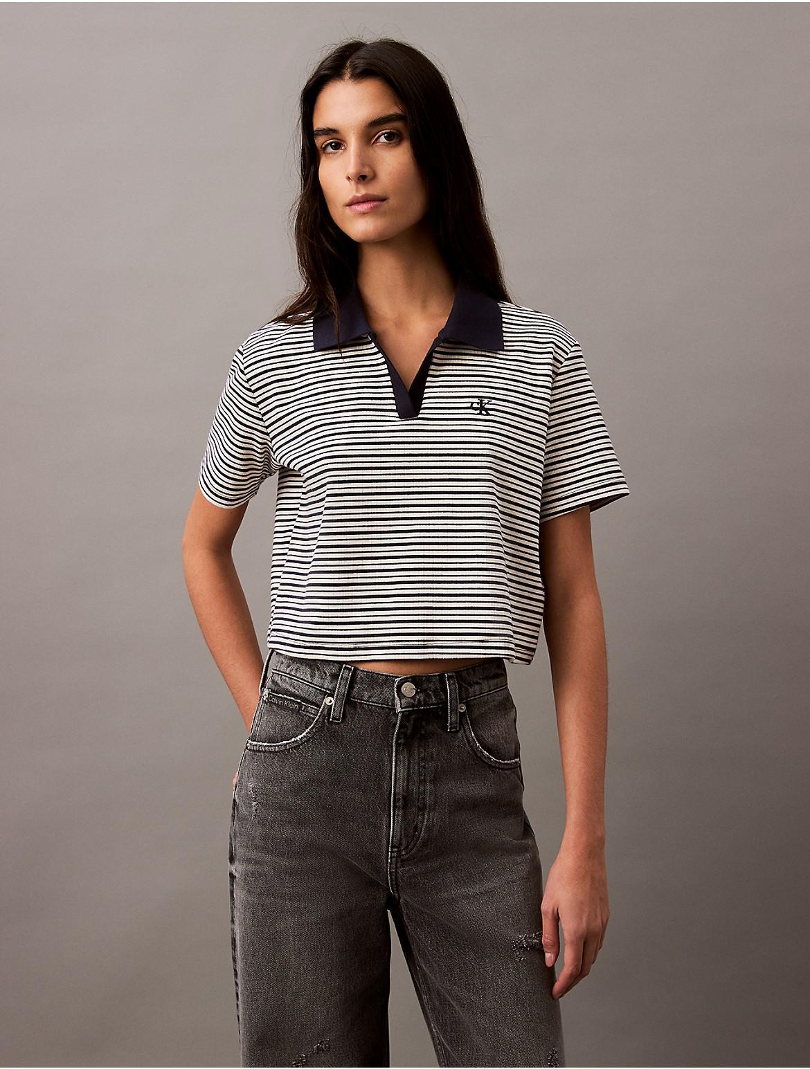 Calvin Klein Women's Cotton Contour Rib Polo Tee - White - L Product Image