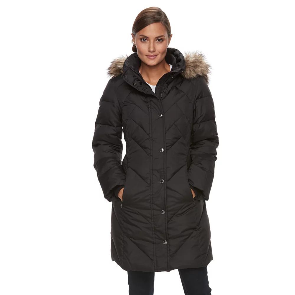 Women's TOWER by London Fog Faux-Fur Hood Down-Fill Coat, Size: XXL, Black Product Image