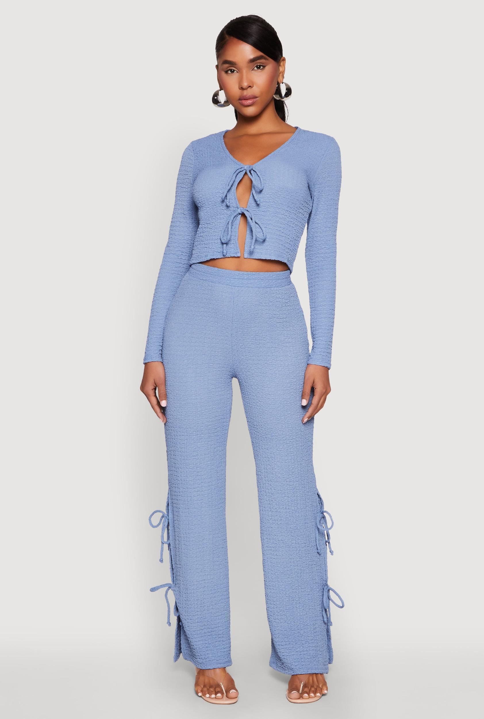 Womens Textured Knit Double Side Tie Slit Pants Product Image
