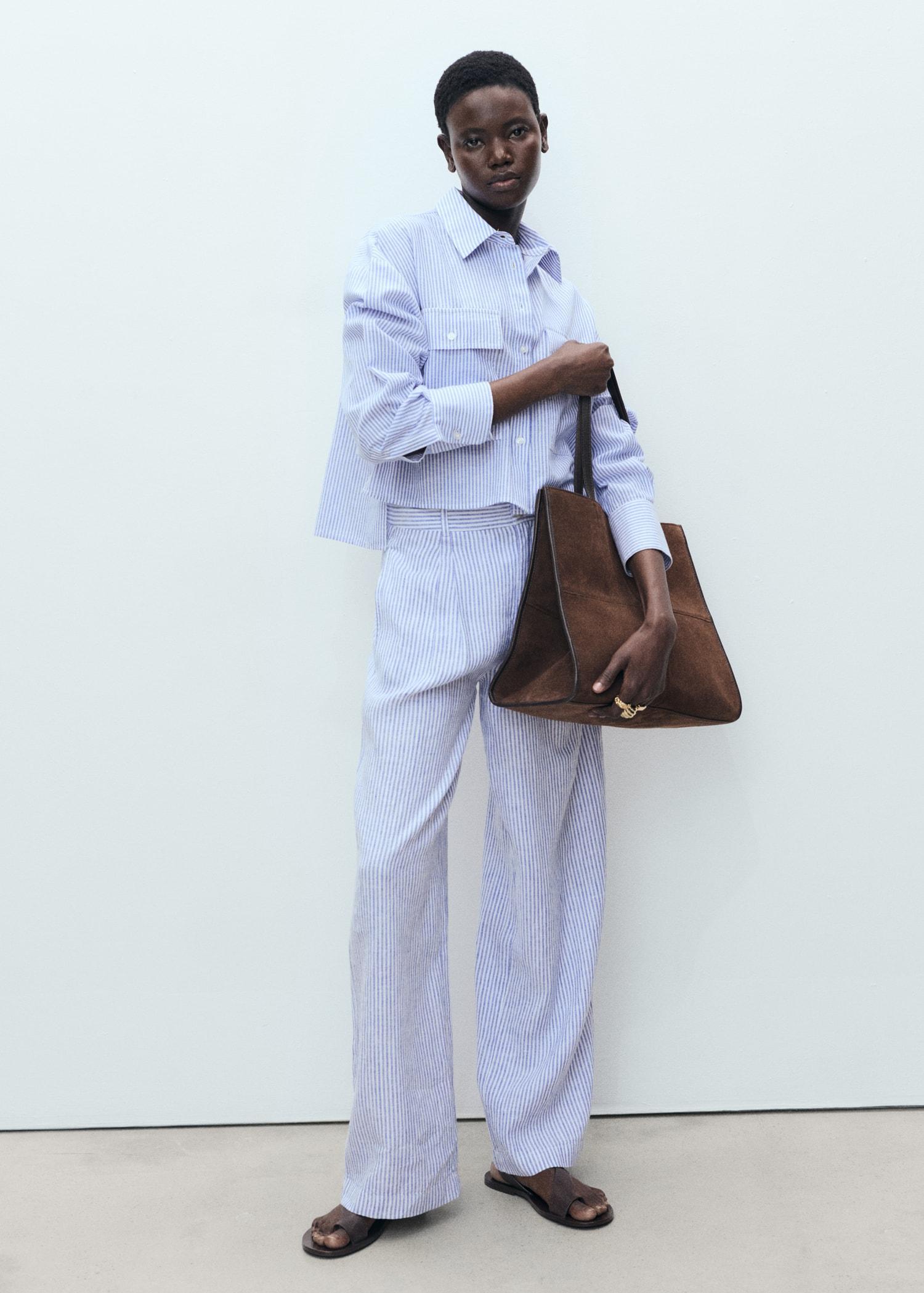 Striped linen-blend pants - Women | MANGO USA Product Image