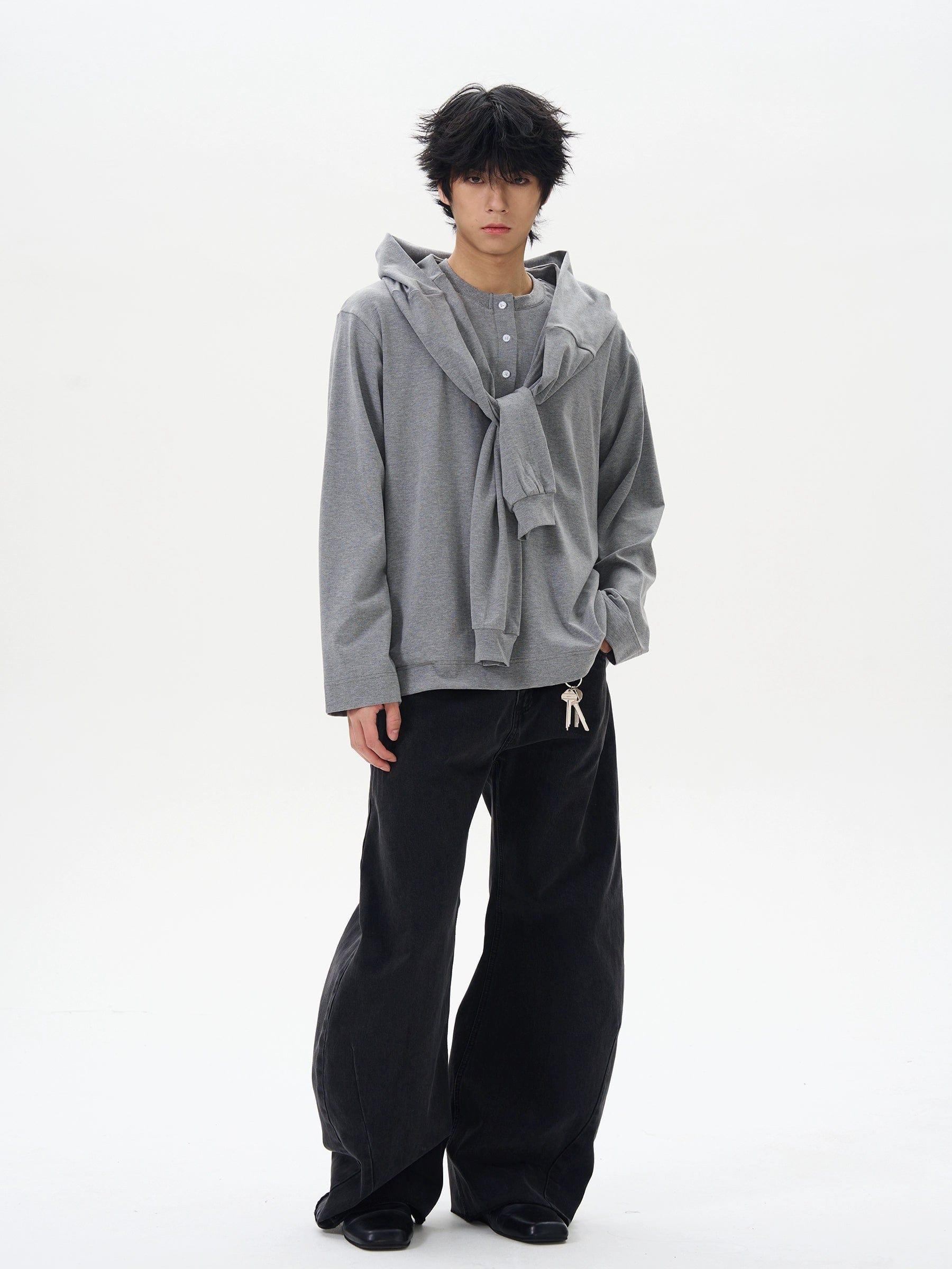 RT No. 12288 BLACK WIDE STRAIGHT DENIM JEANS Product Image