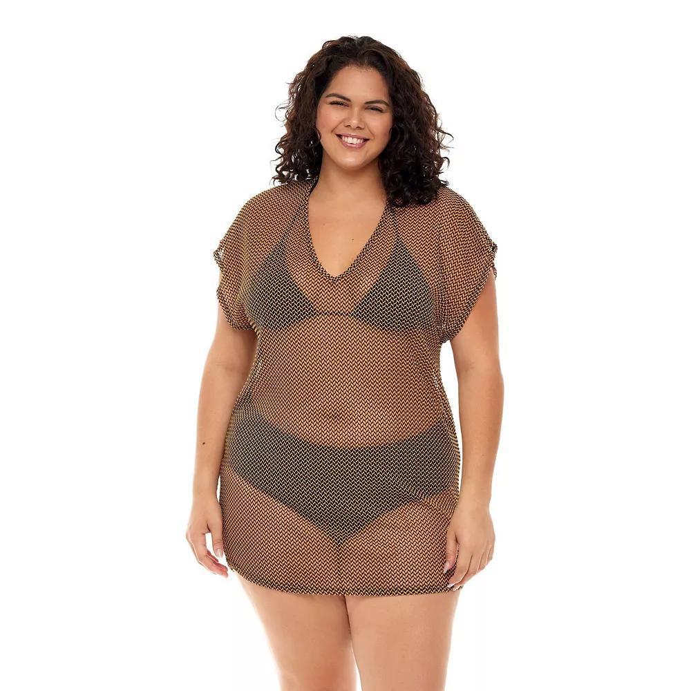 Plus Size Jordan Taylor Sheer Dolman-Sleeve Swim Cover-Up Tunic, Women's, Size: 2XL, Black White Product Image