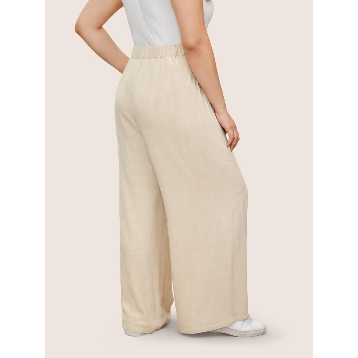 Plus Size Solid Side Seam Pocket Wide Leg Pants Women Apricot Casual Wide Leg High Rise Everyday Pants BloomChic 18-20/2X Product Image