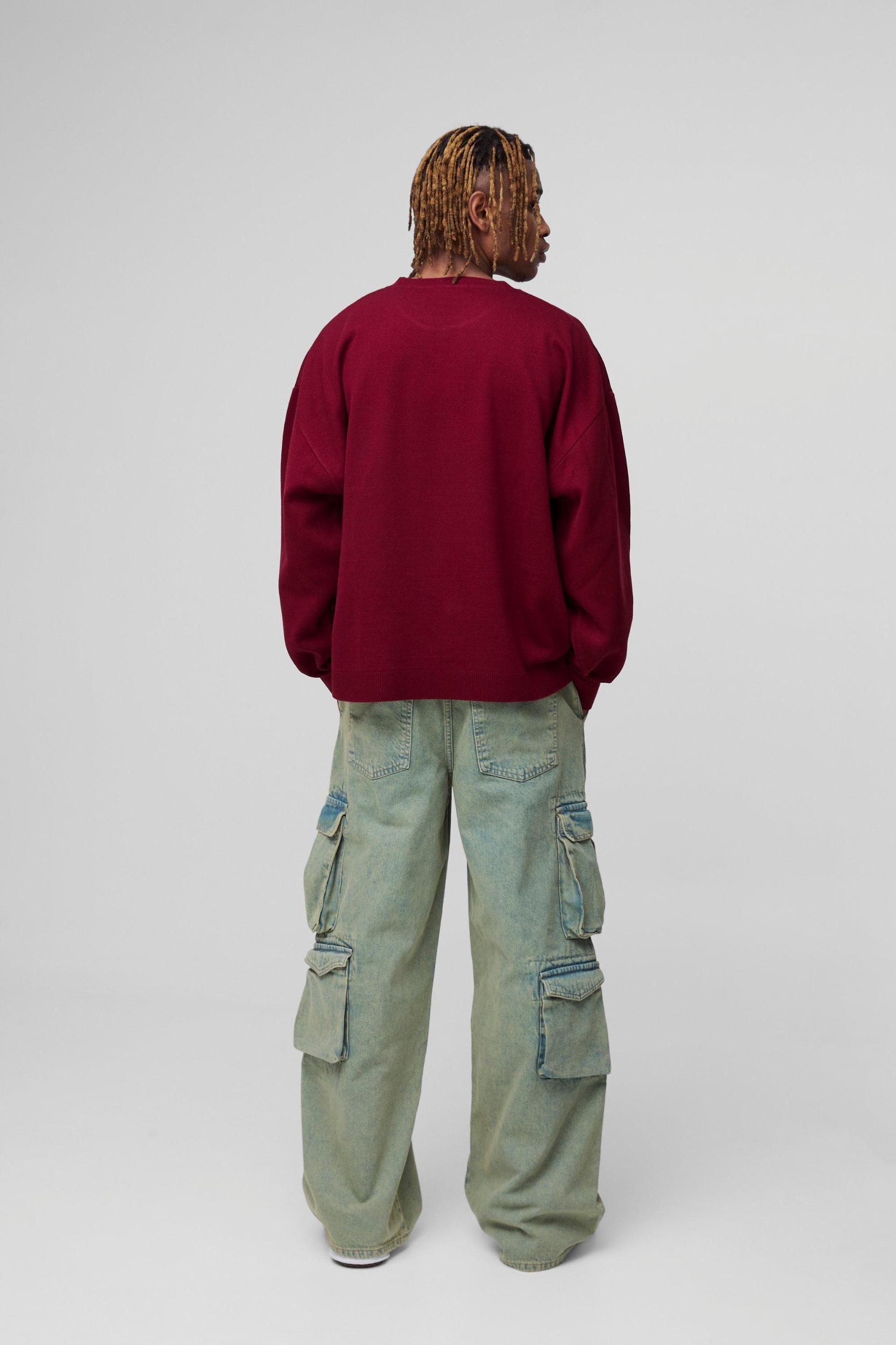 Tall Monaco Varsity Boxy Oversized Knitted Sweater | boohooMAN USA Product Image