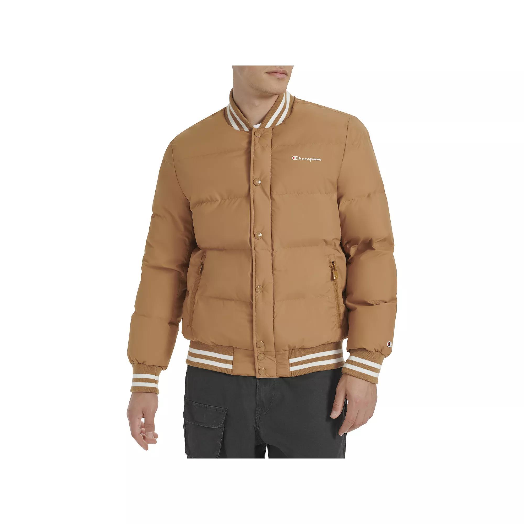 Men's Champion® Quilted Varsity Puffer Bomber Jacket, Size: Medium, Rain Green Product Image