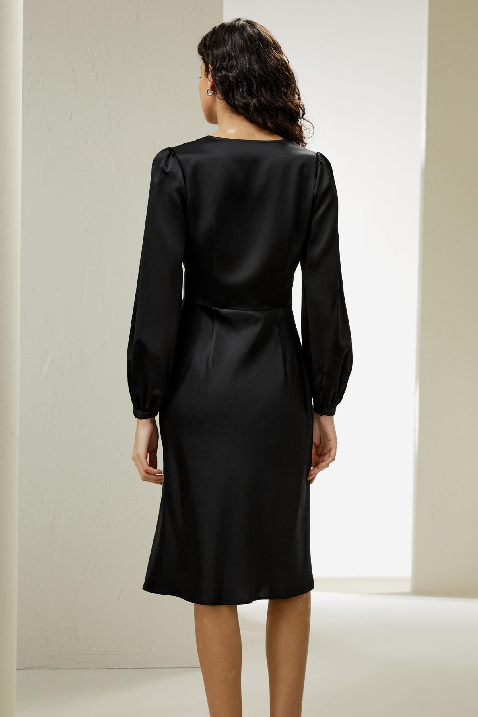 V-Neck Silk Waisted Dress Product Image