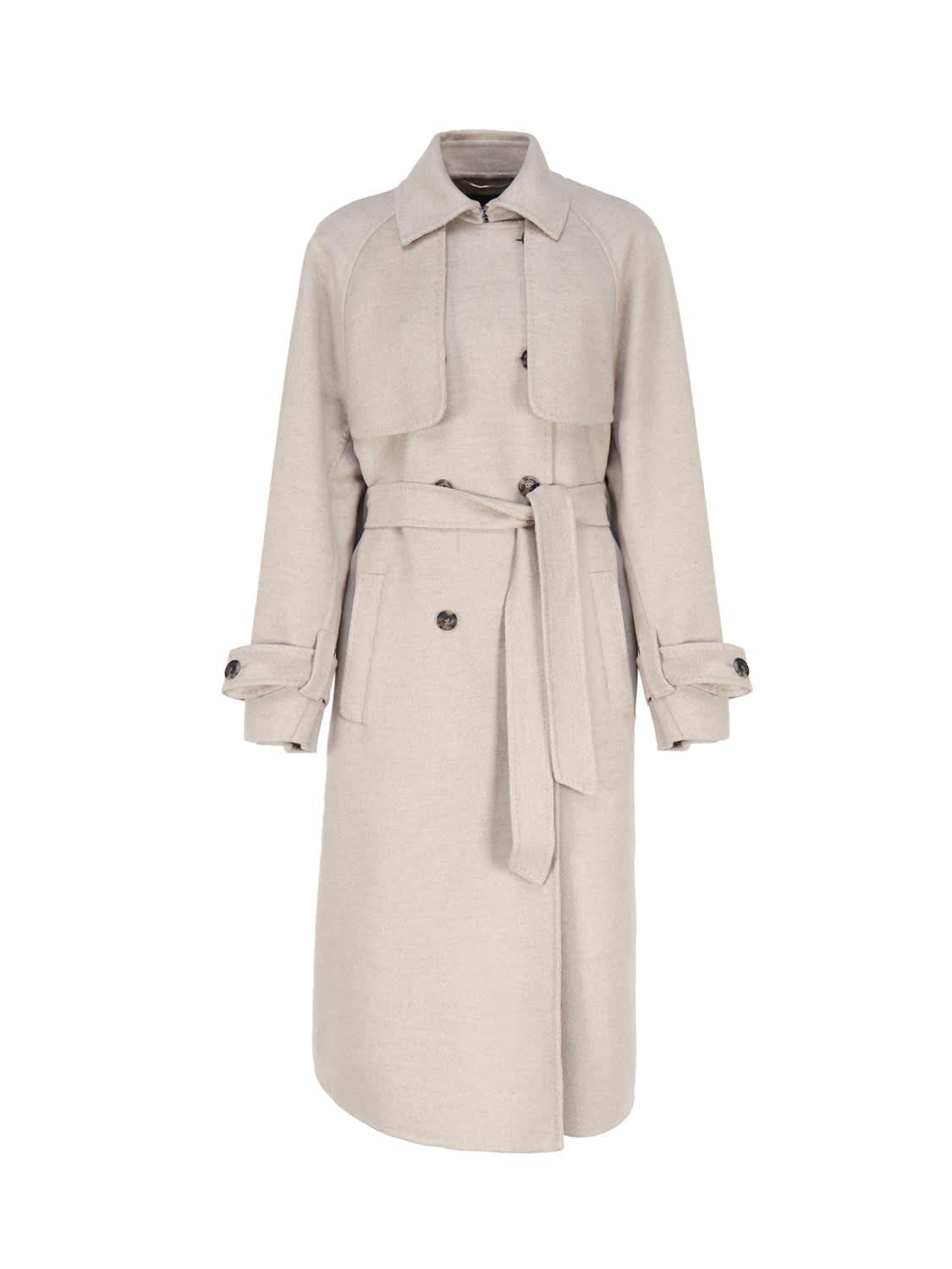 Beige Cashmere Oversize Trench Coat Product Image