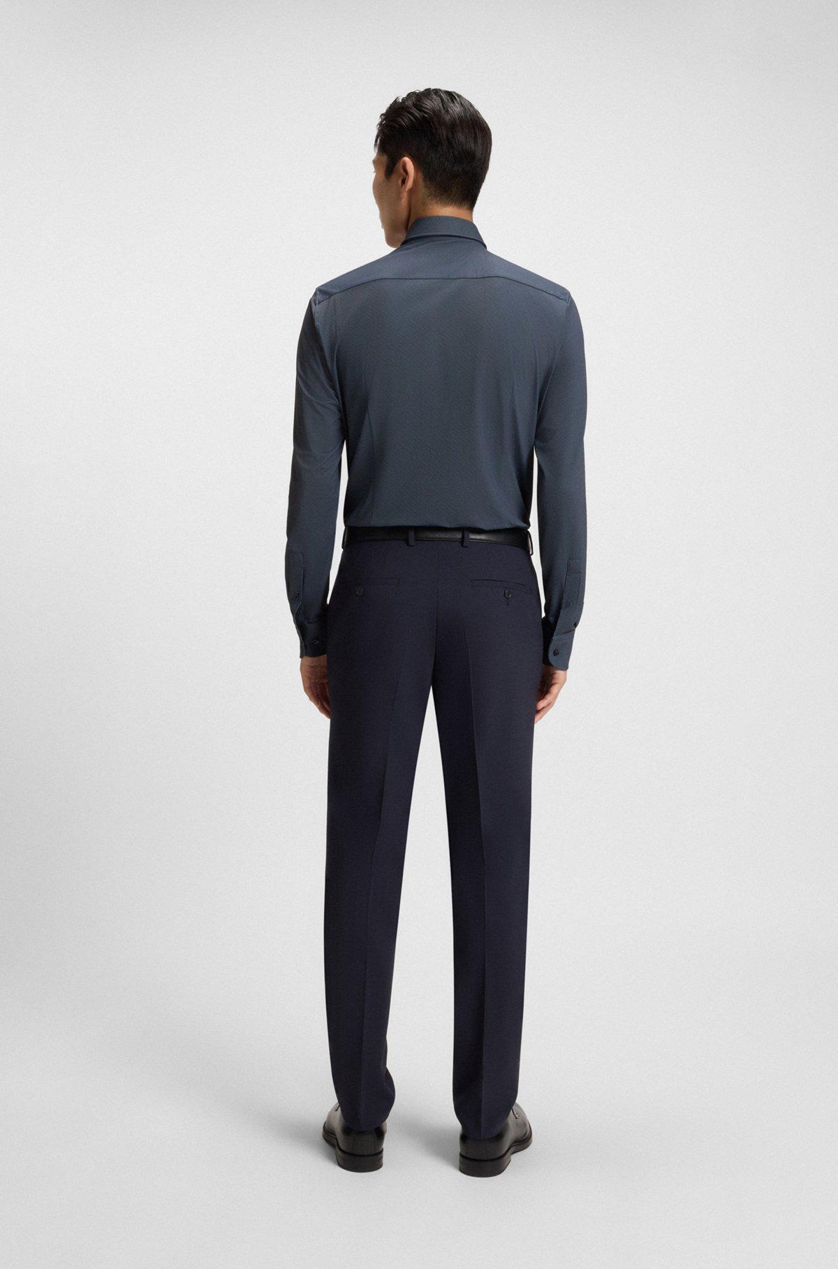 BOSS - Printed slim-fit shirt in performance-stretch fabric - Dark Blue Product Image