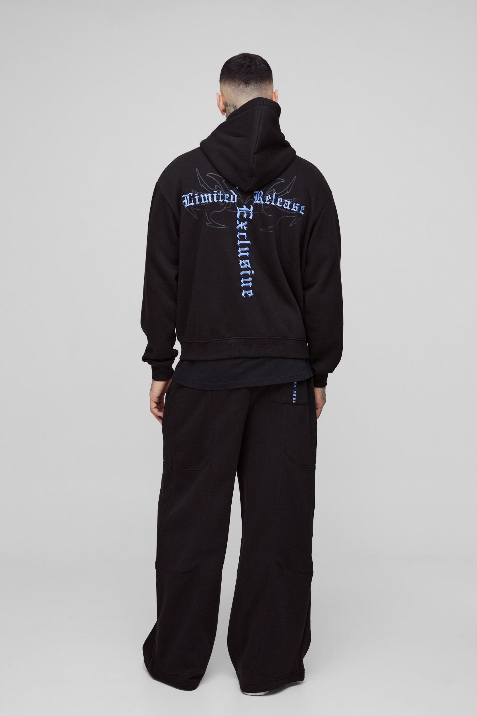 Tall Oversized Boxy Seam Detail Limited Hooded Wide Fit Tracksuit | boohooMAN USA Product Image