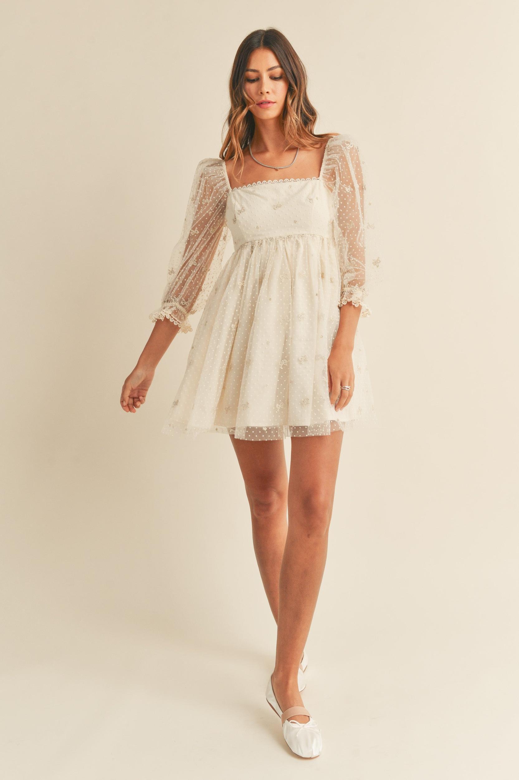 Swiss Dot Mesh Sleeve Dress Product Image
