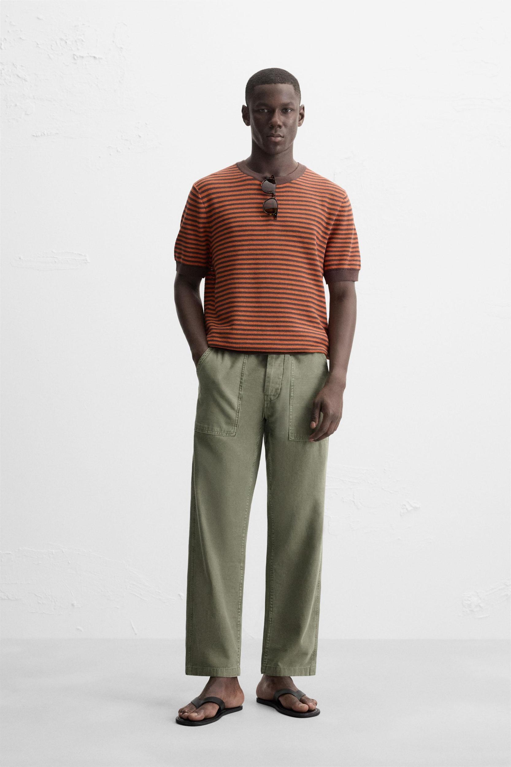 STRIPED OPEN KNIT T-SHIRT Product Image