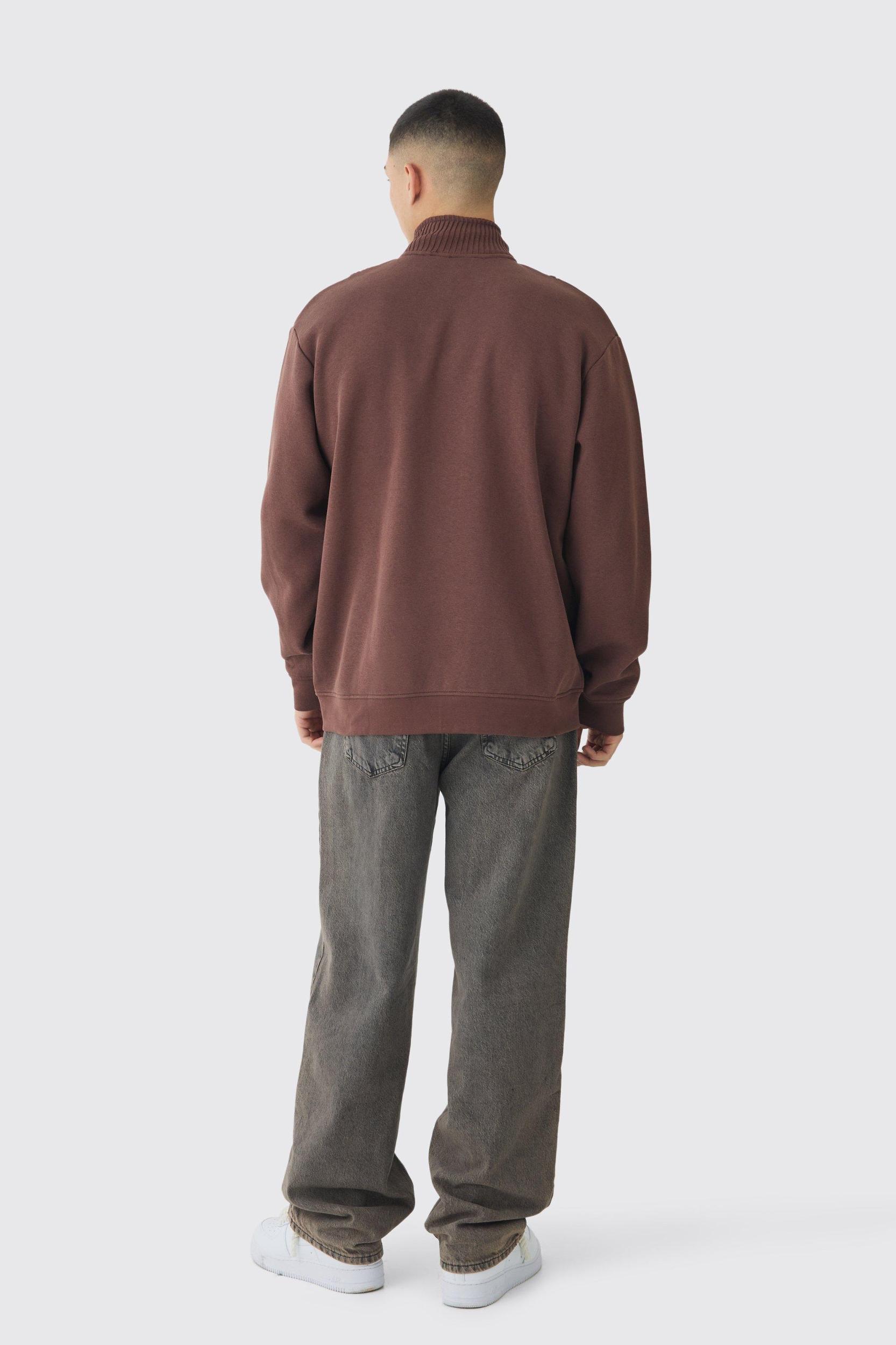 Oversized Funnel Neck Zip Through Thick Rib Sweat | boohooMAN USA Product Image
