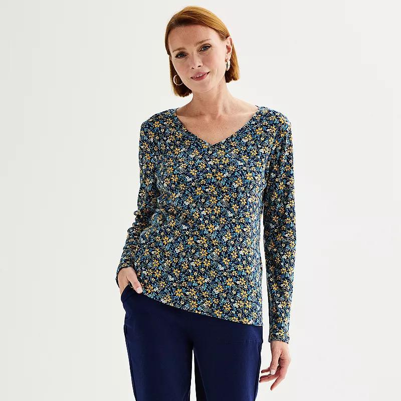 Petite Croft & Barrow® Essential Long-Sleeve V-Neck Top, Women's, Size: Large Petite, Black Paisley Flower Product Image