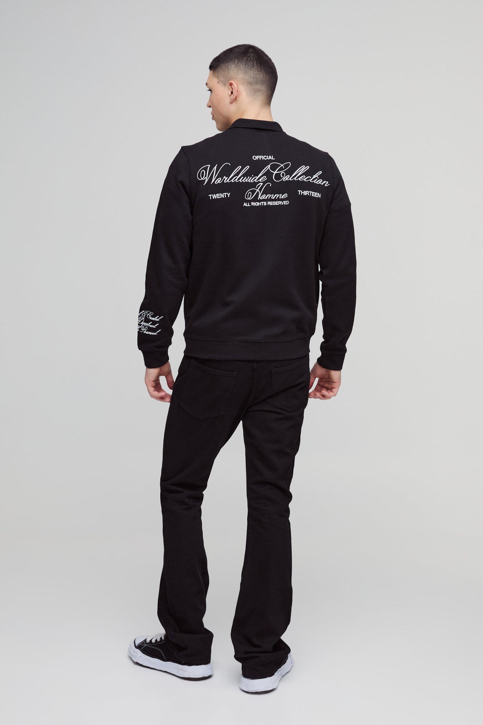 Regular Fit Smart Harrington Super Heavyweight Embroidered Bomber Jacket | boohooMAN USA Product Image