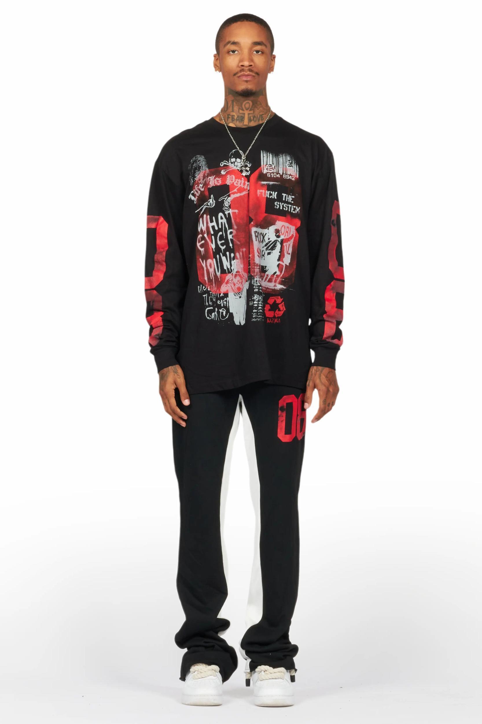 Grill Black/Red Long Sleeve T-Shirt/Baggy Pant Set Male Product Image